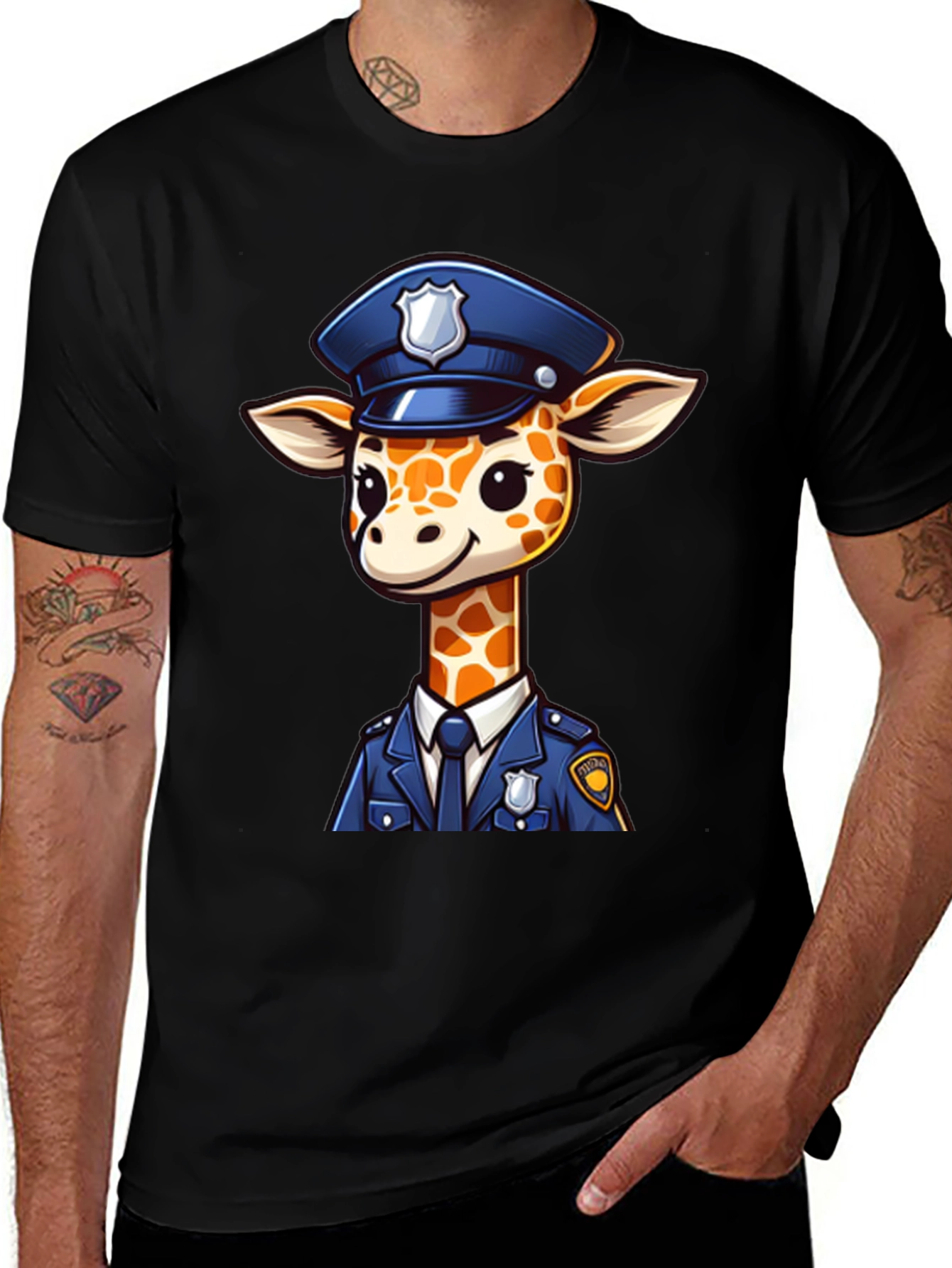 Black Giraffe Police Officer Black T-Shirt main image