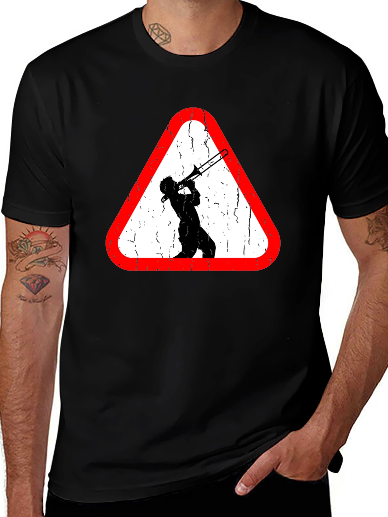 Variant 29 of Trombone Player Warning Sign Graphic Tee