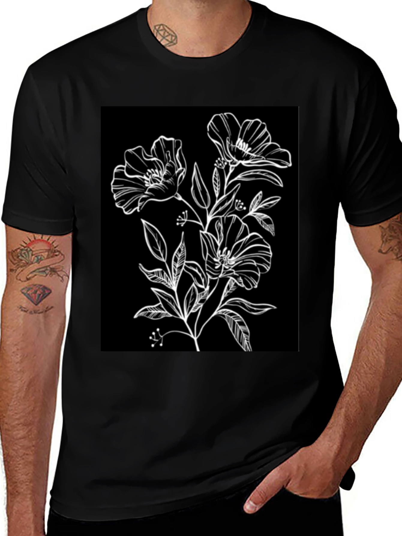 Variant 5 of Floral Graphic Black T-Shirt