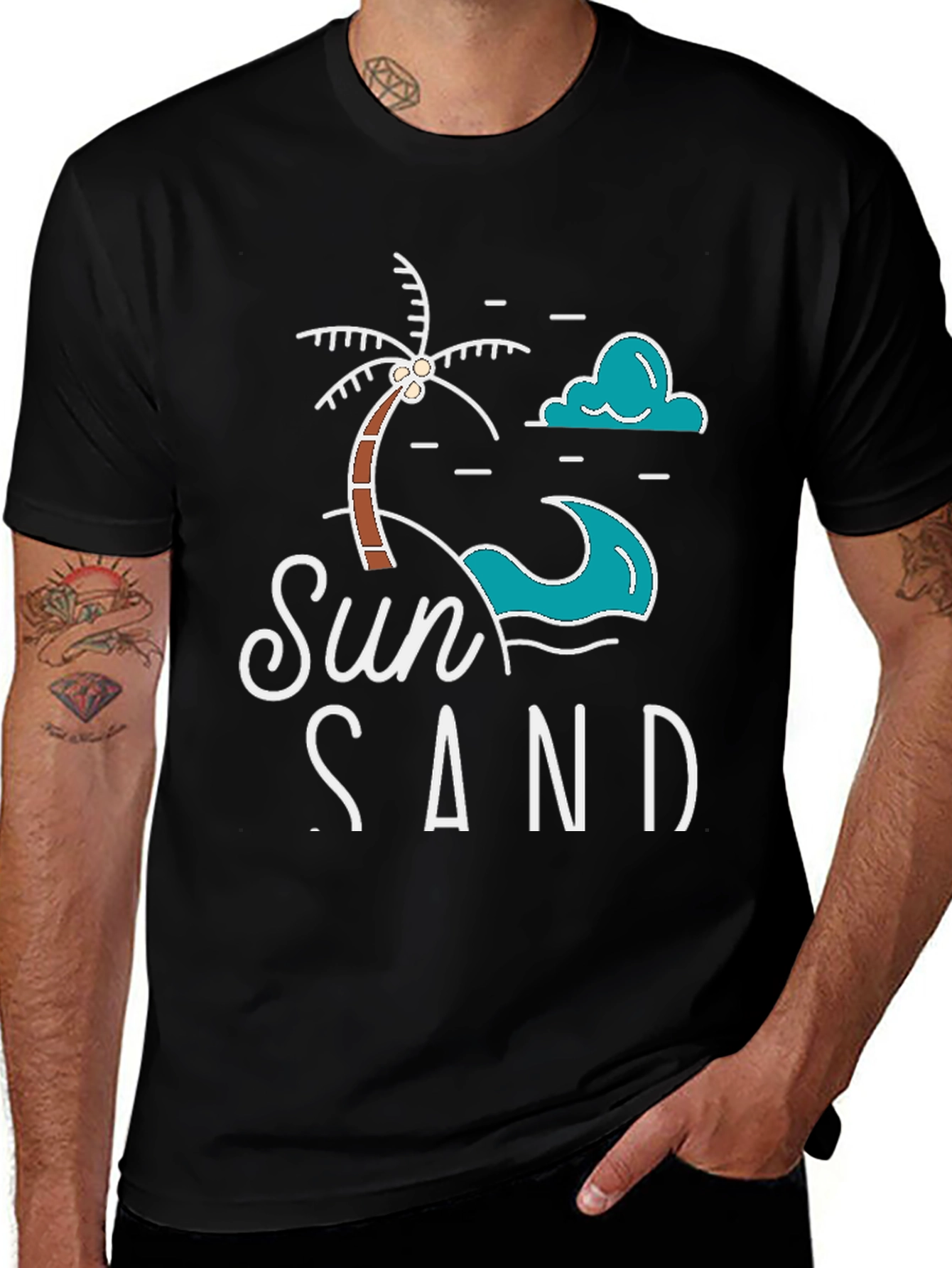 Variant 8 of Sun Sand Black T-Shirt - Beachy Vibes!