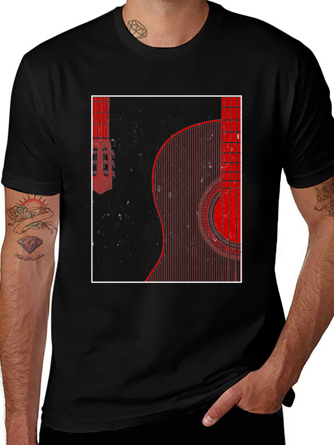 Variant 16 of Guitar Graphic Print Men's Black T-Shirt