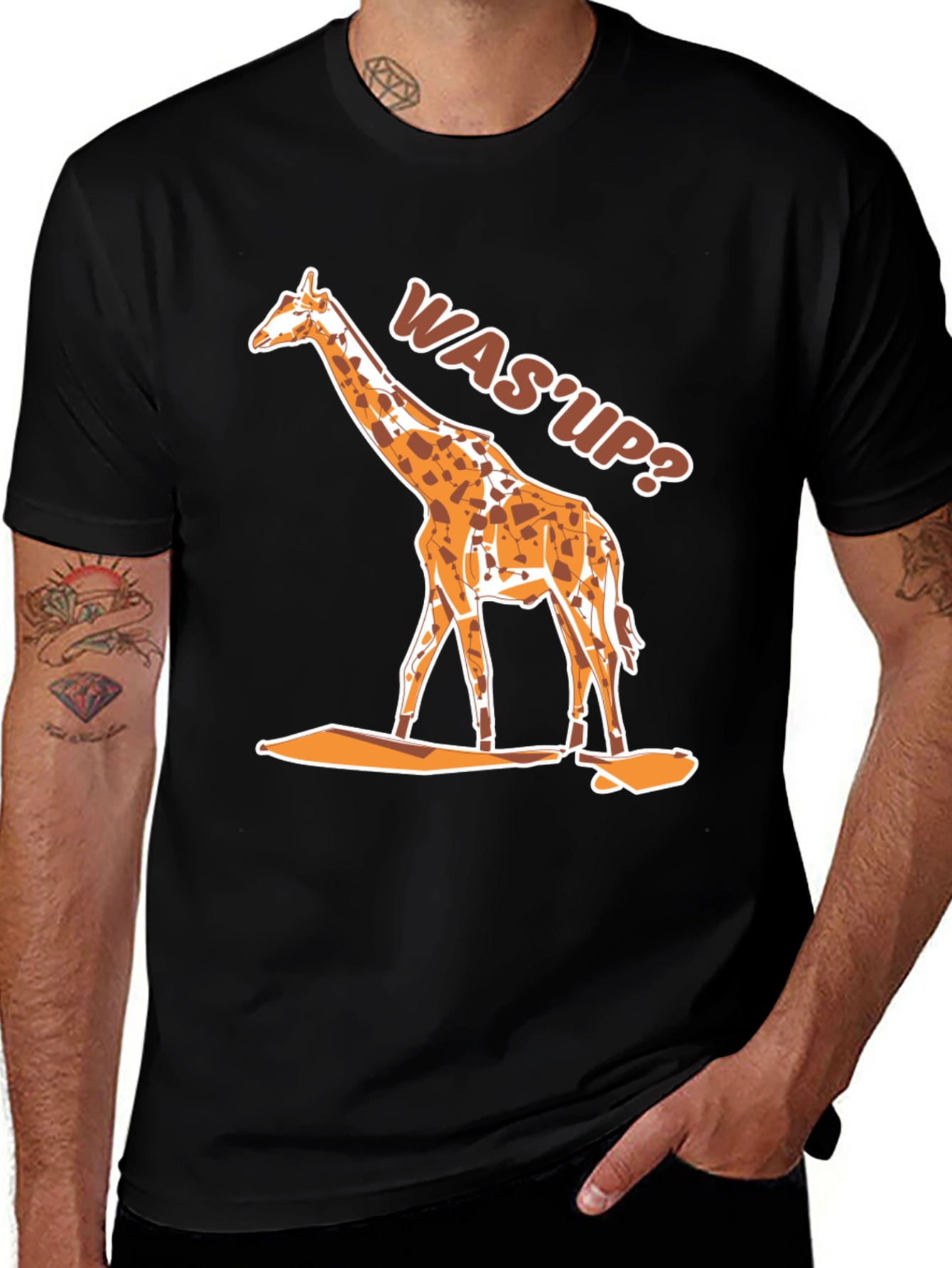 Variant 21 of Giraffe Was'Up Graphic Tee - Black T-Shirt
