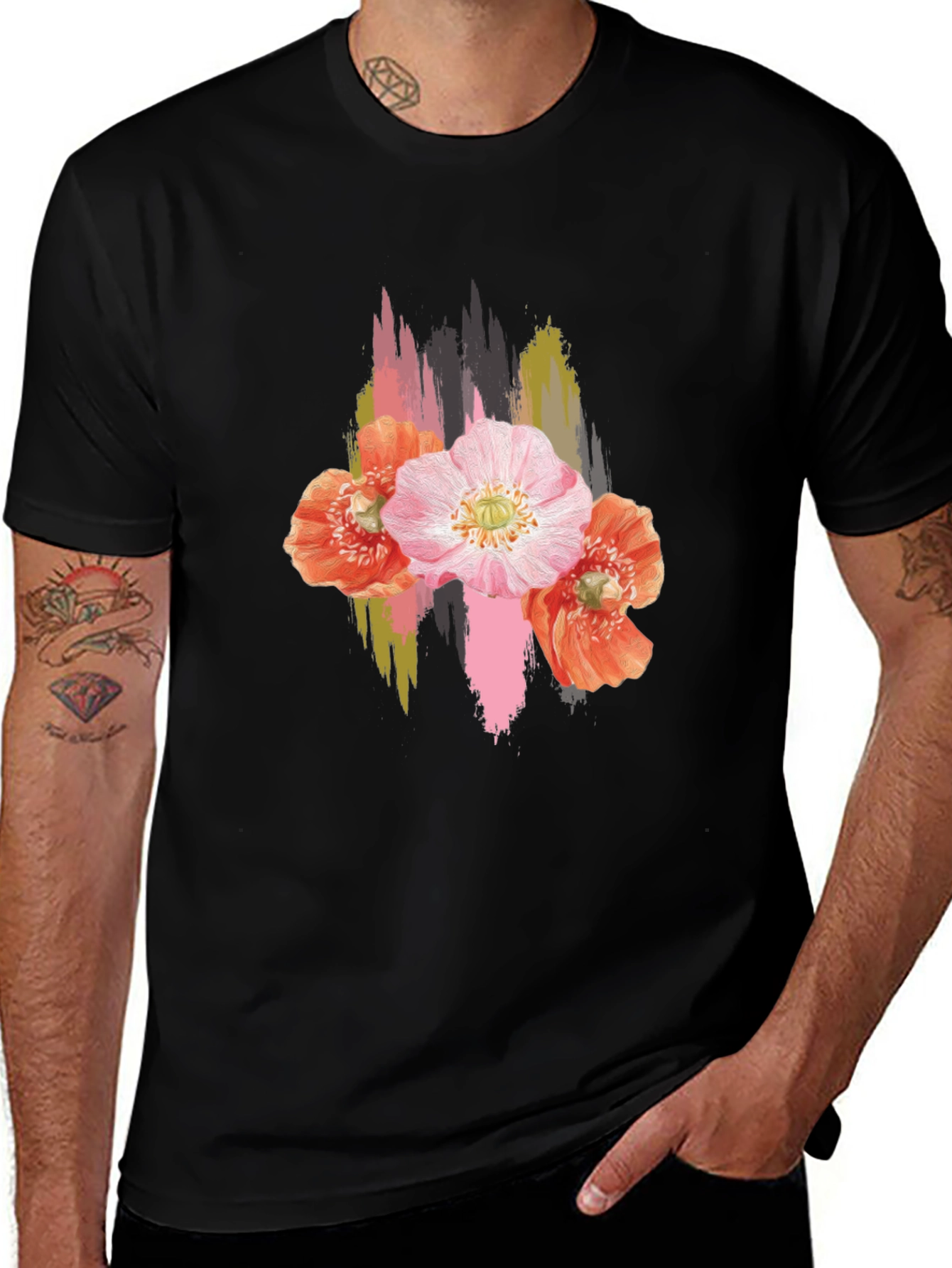 Variant 16 of Floral Brushstroke Black T-Shirt