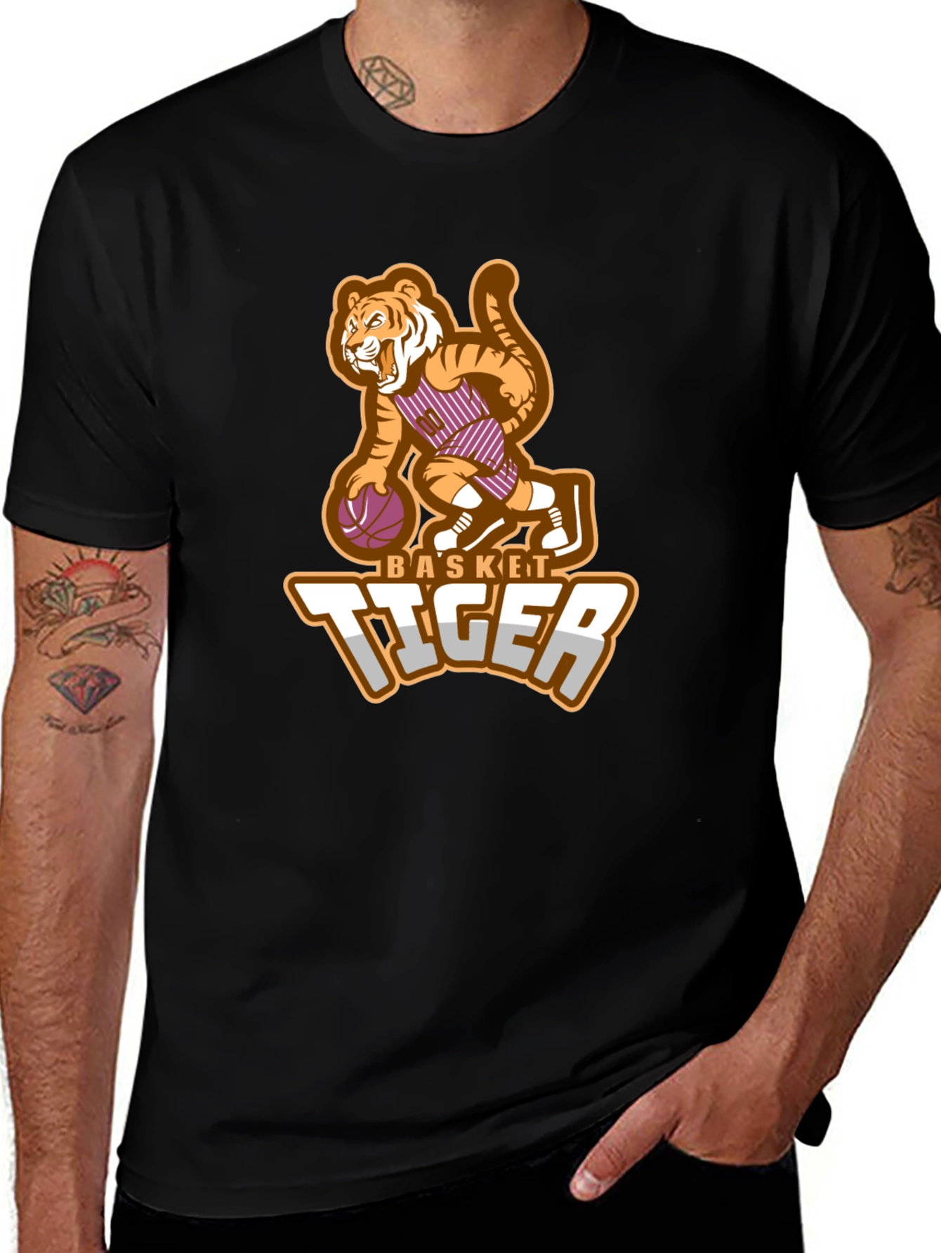 Variant 18 of Basketball Tiger Graphic Tee - Black