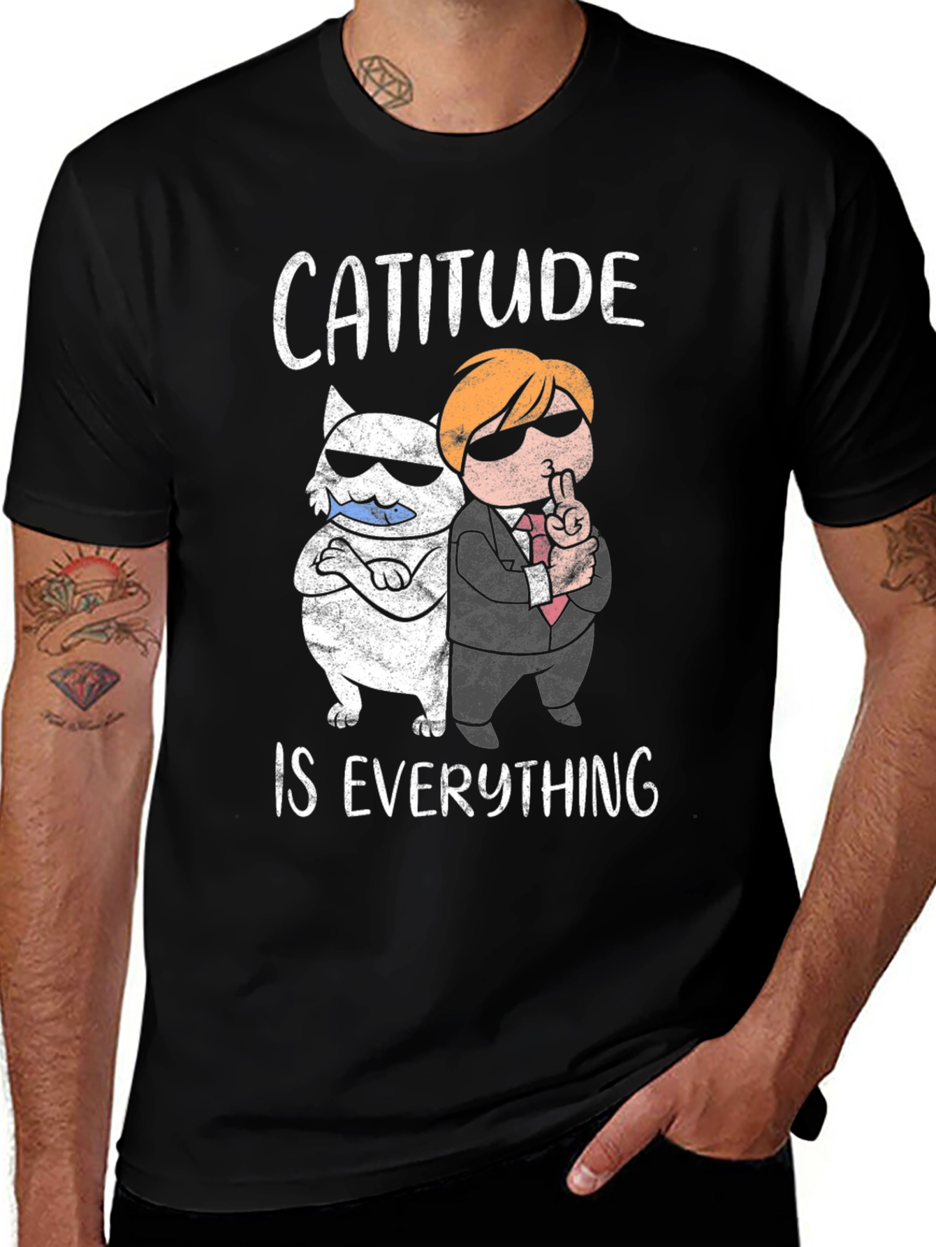 Variant 6 of Cattitude is Everything Black Graphic Tee