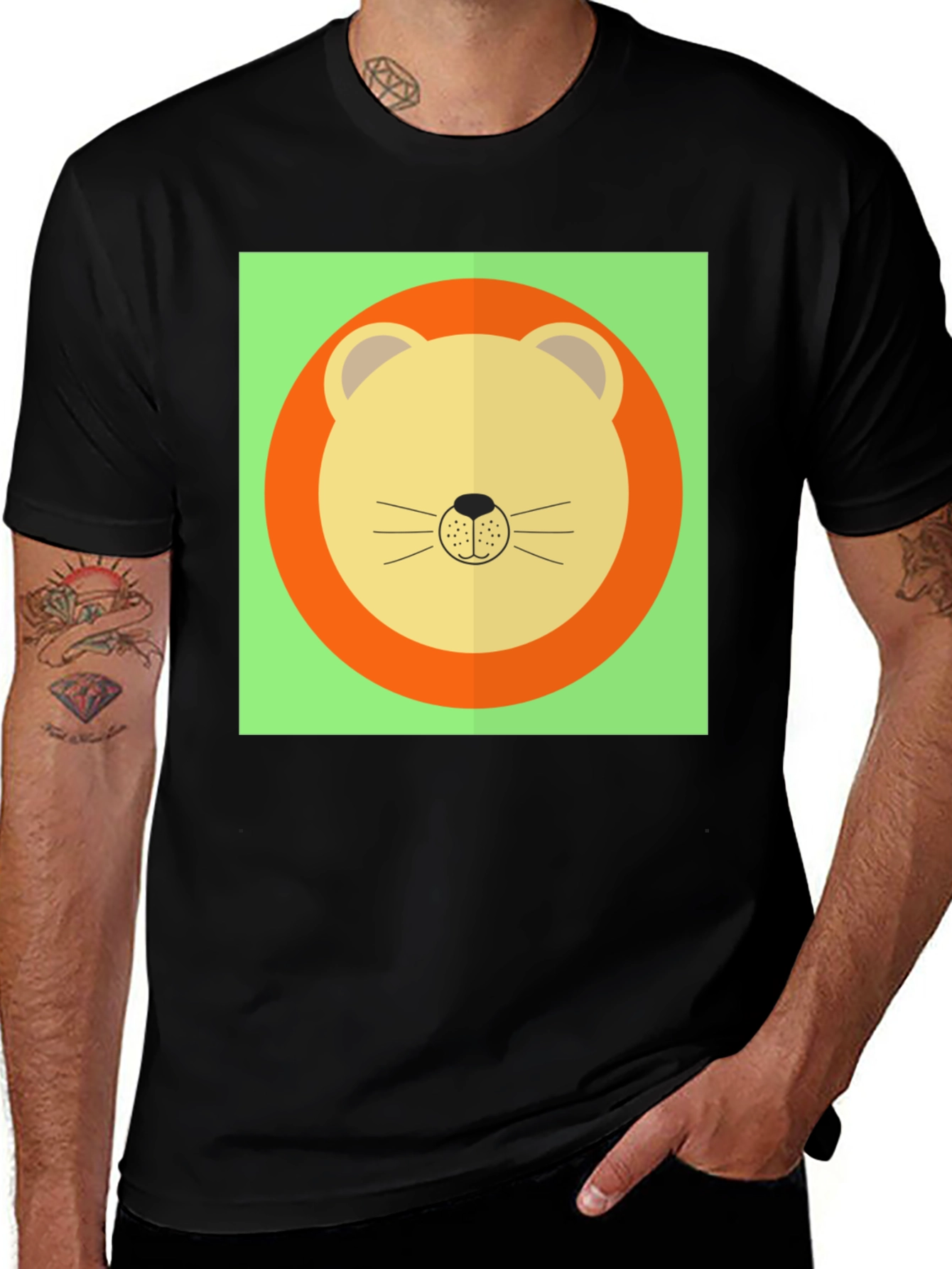Variant 24 of Lion Graphic Tee - Round Face Cartoon Design