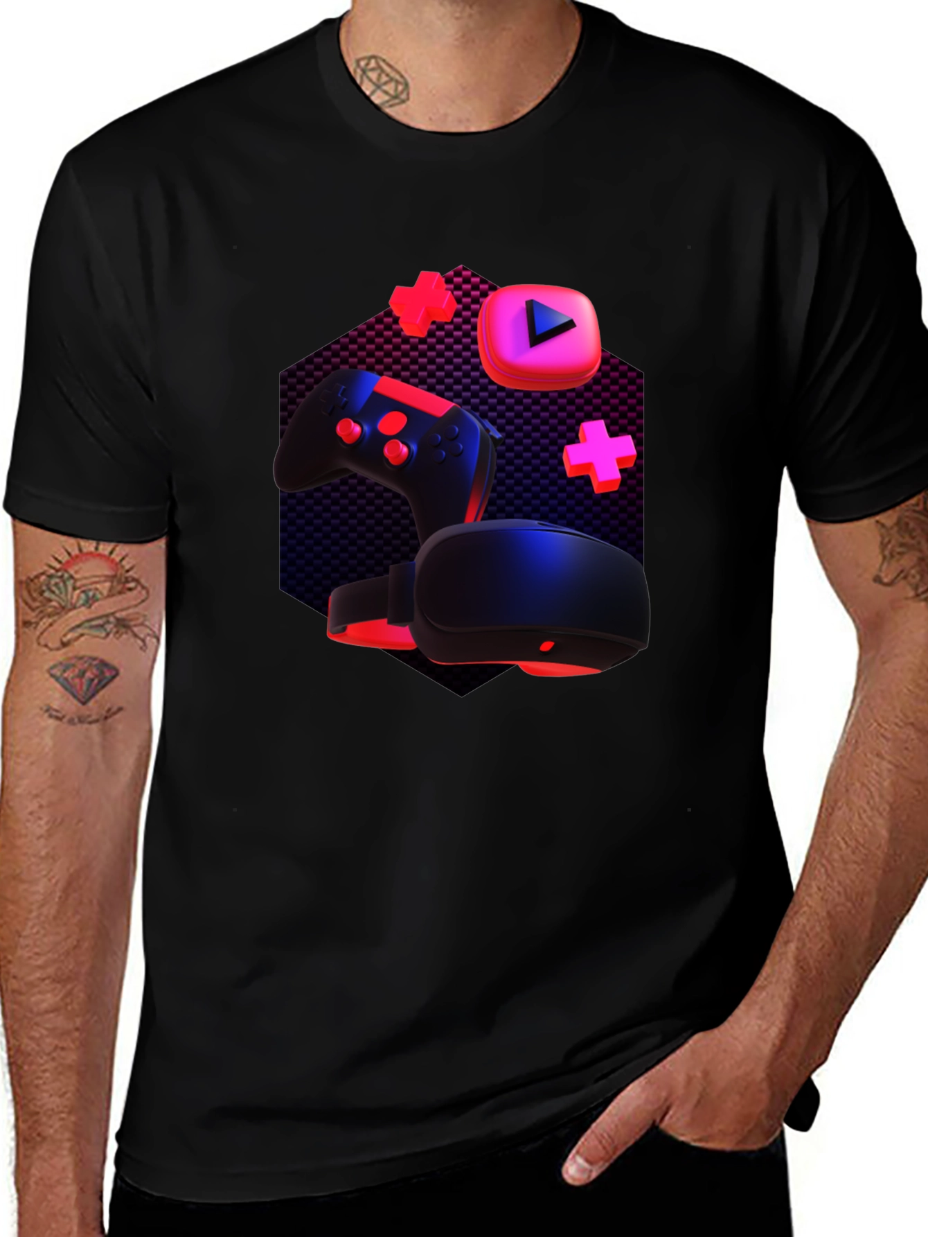 Variant 10 of Gamer VR Headset & Controller Black T-Shirt