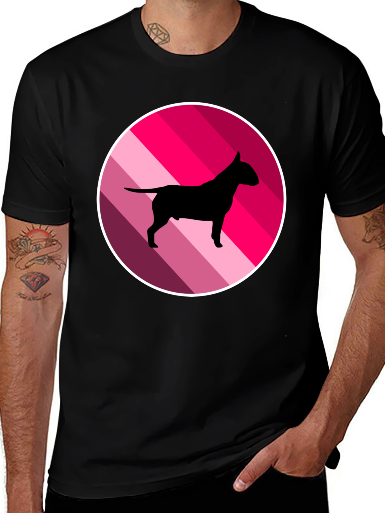 Variant 21 of Dog Silhouette Tee - Striped Circle Design