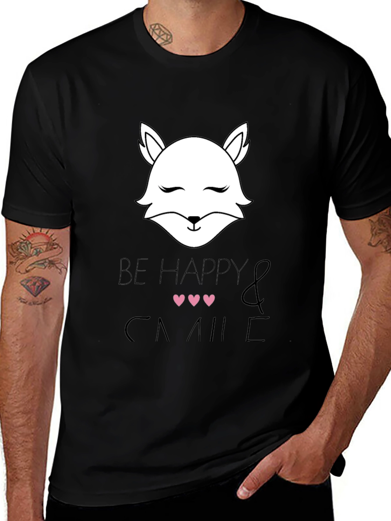 Variant 24 of Be Happy and Smile T-Shirt with Cute Fox Design