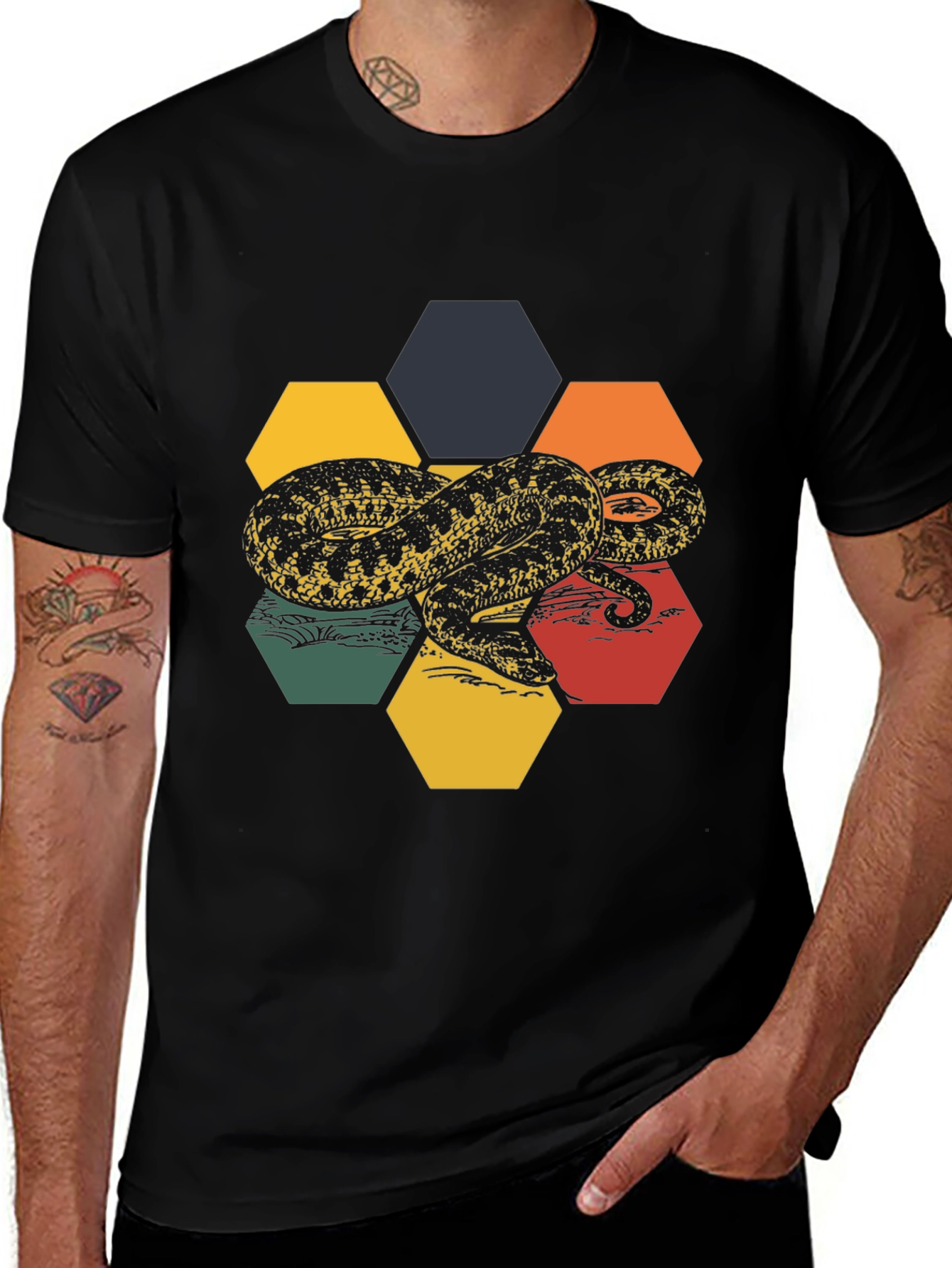Variant 28 of Hexagon Snake Graphic Tee - Retro Style