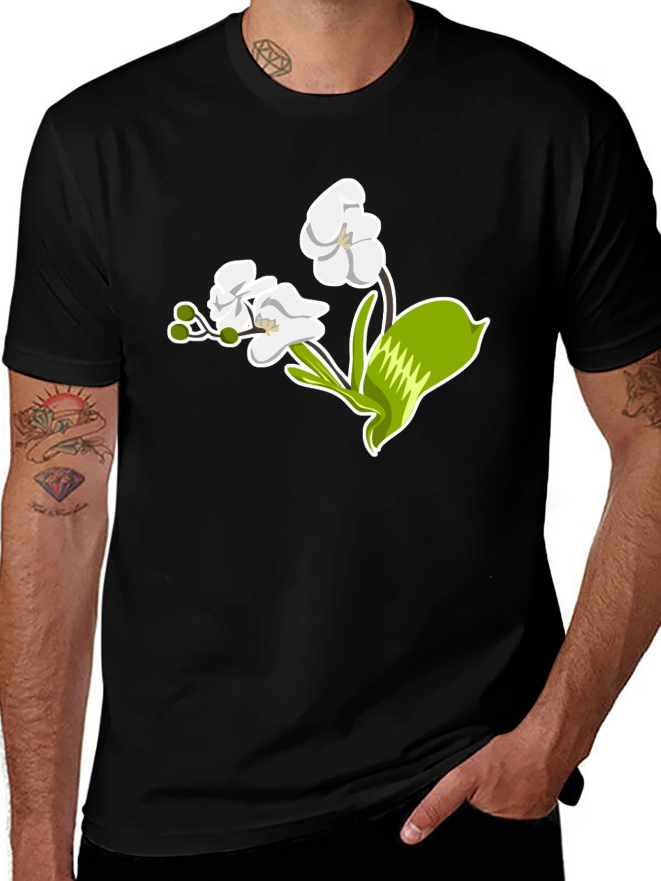 Variant 7 of Floral Print Men's Black T-Shirt