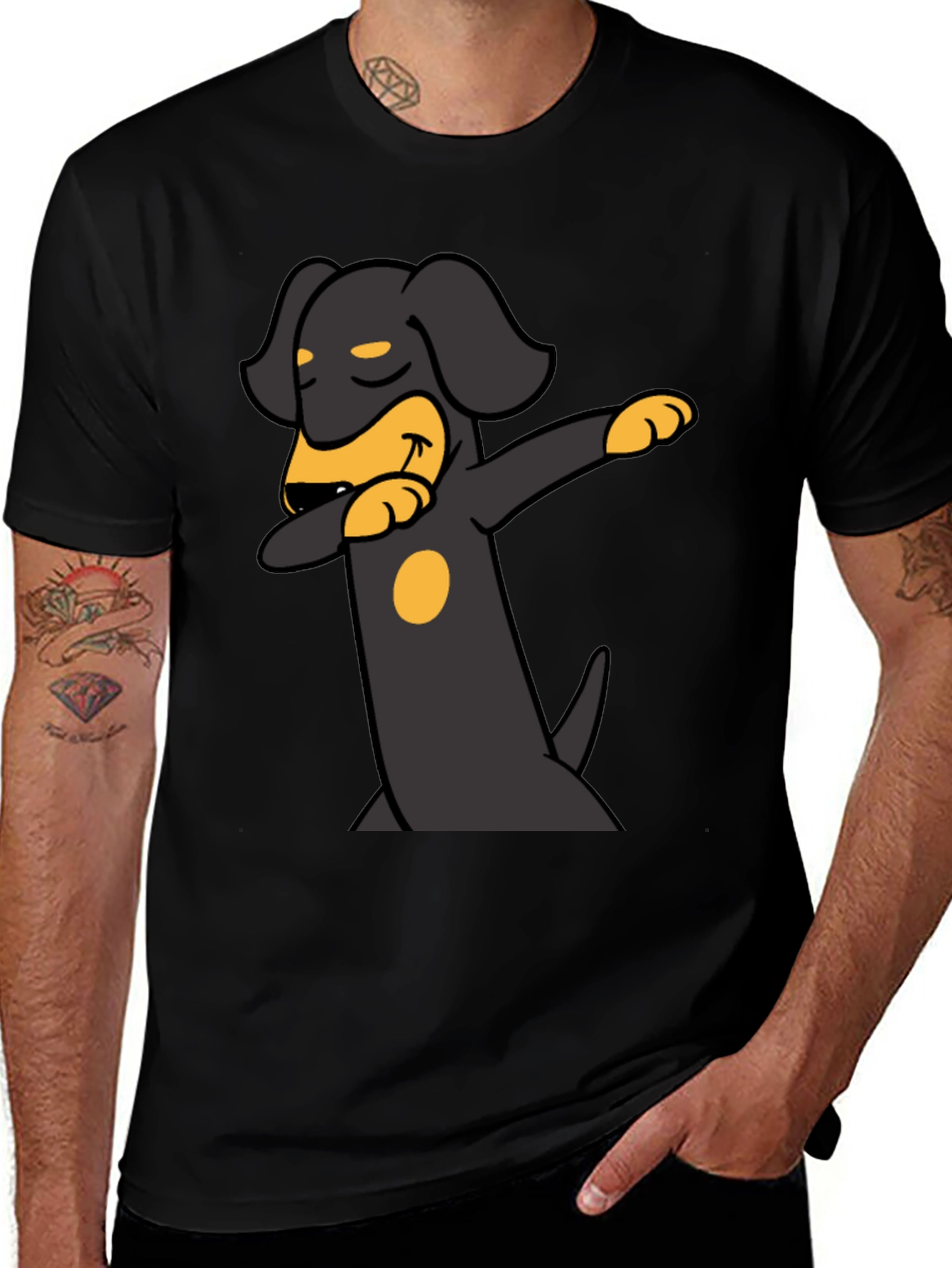 Variant 8 of Dachshund Dabbing Graphic Tee - Black Cotton Blend