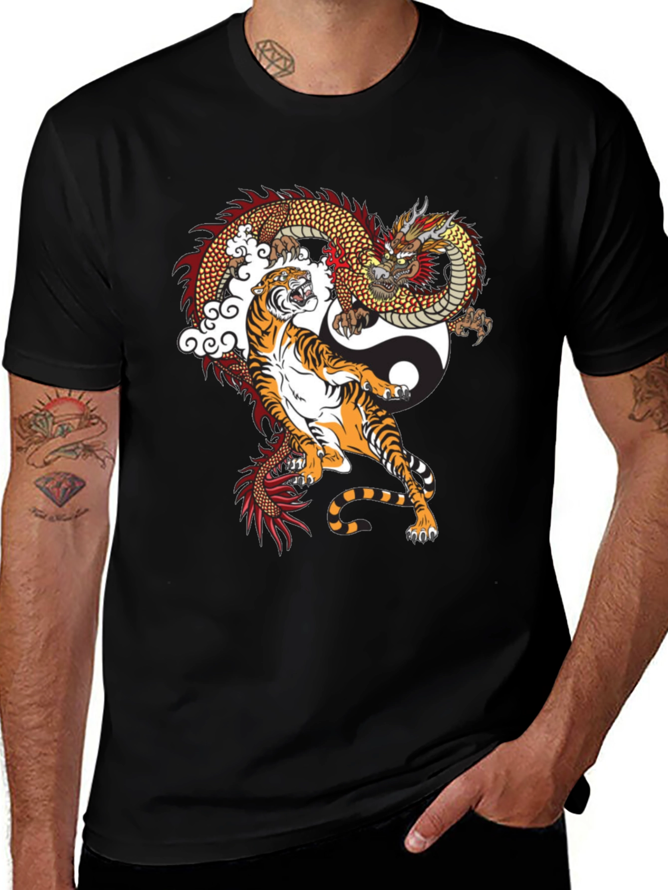Variant 19 of Yin Yang Dragon & Tiger Graphic Tee