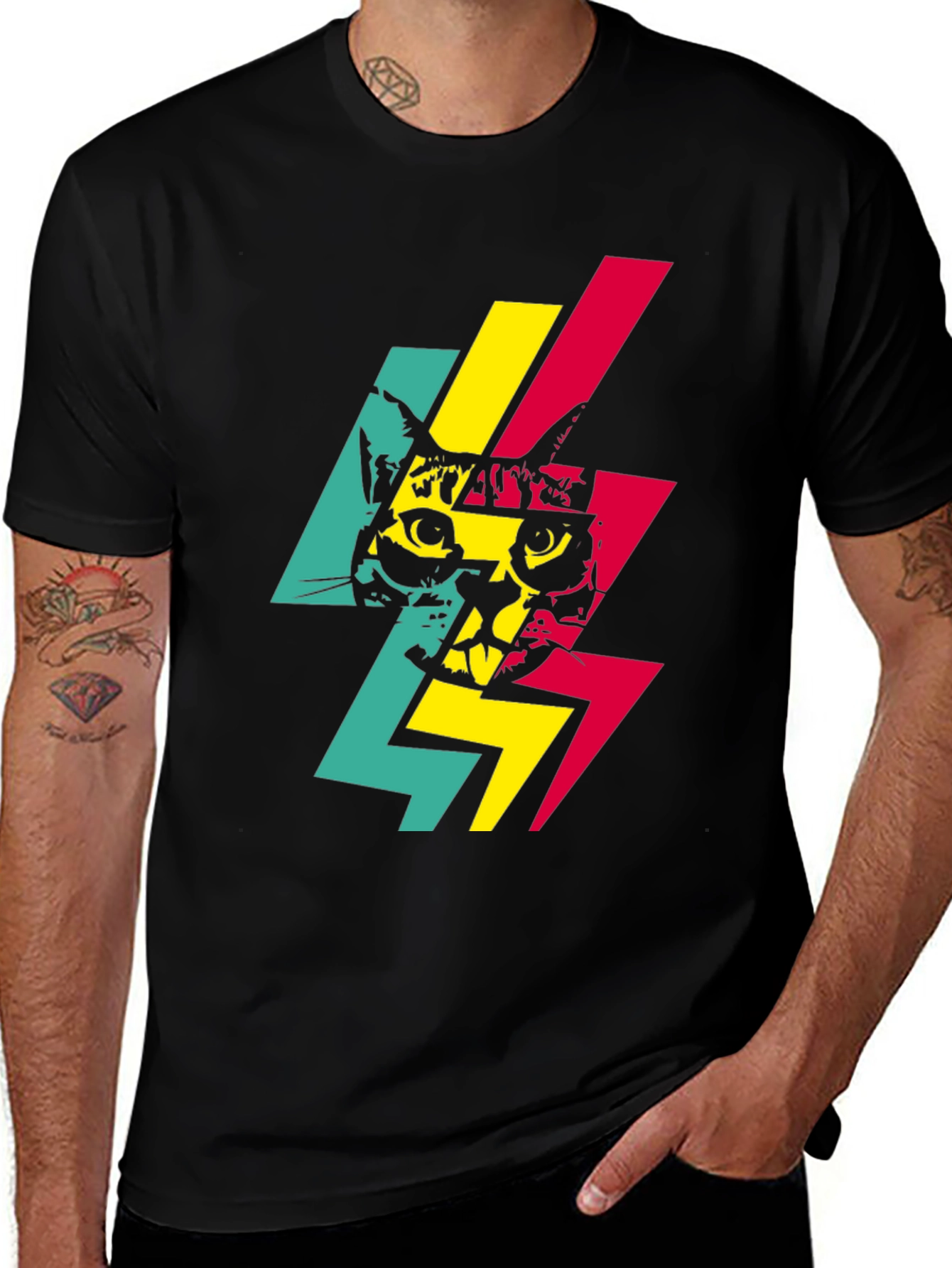 Variant 8 of Retro Cat Lightning Bolt Graphic Tee