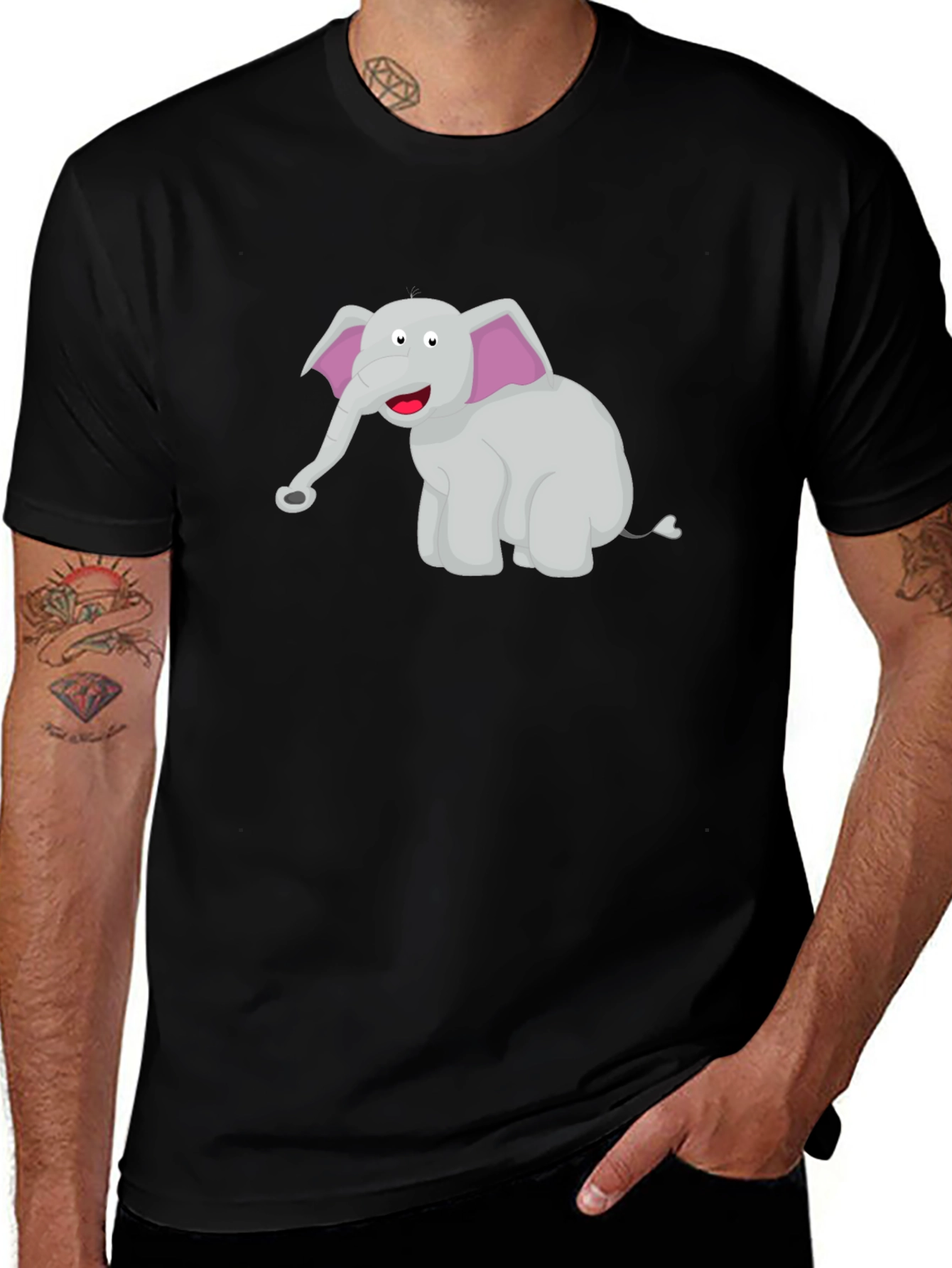 Variant 27 of Cartoon Elephant Black T-Shirt