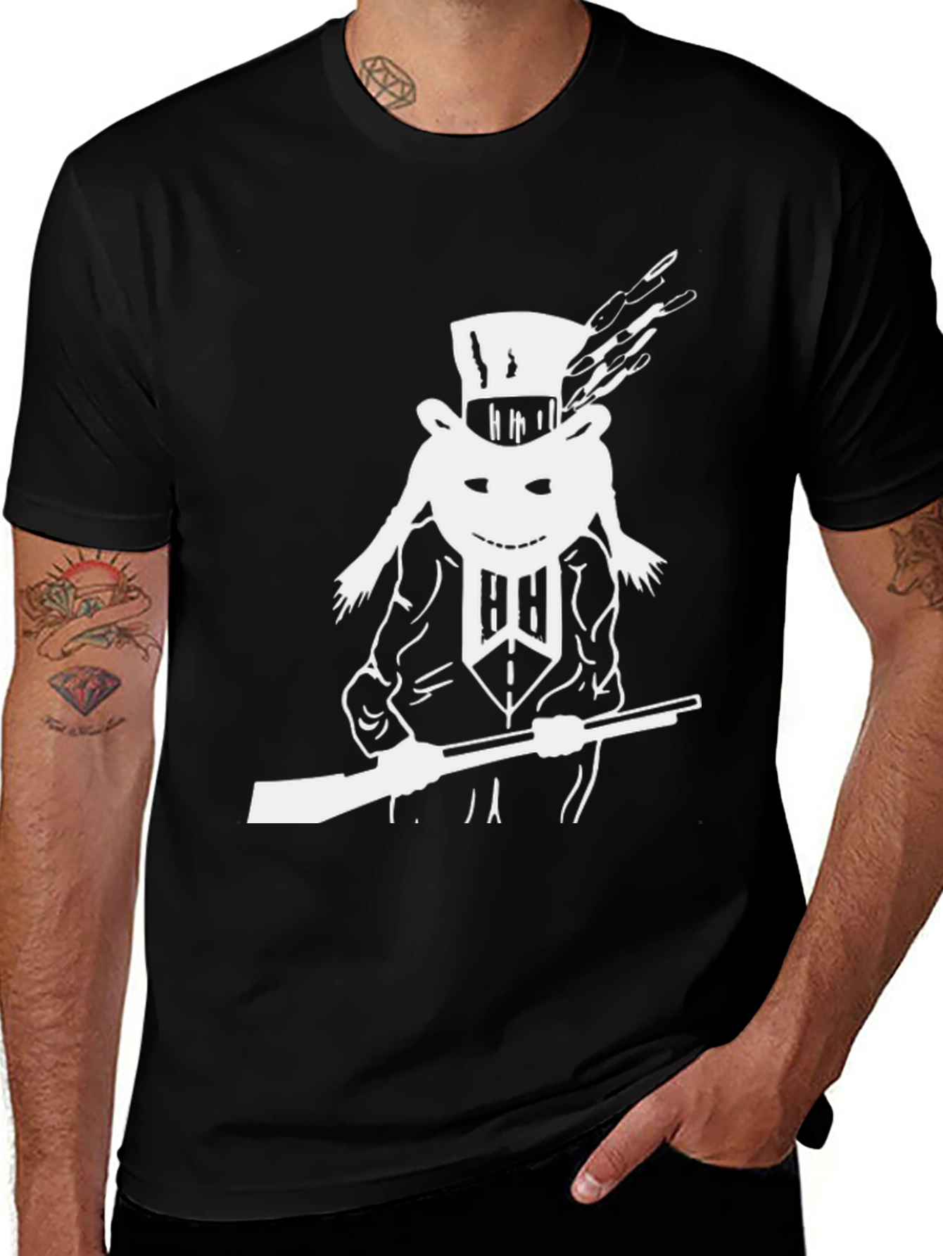 Funky White Print Black T-Shirt