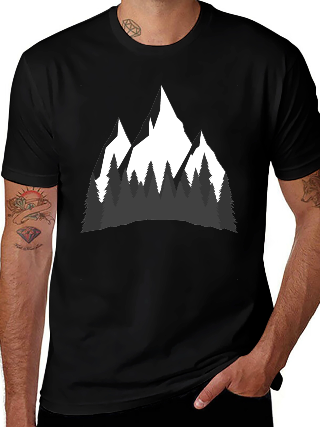 Variant 25 of Mountain Forest Graphic Tee - Black