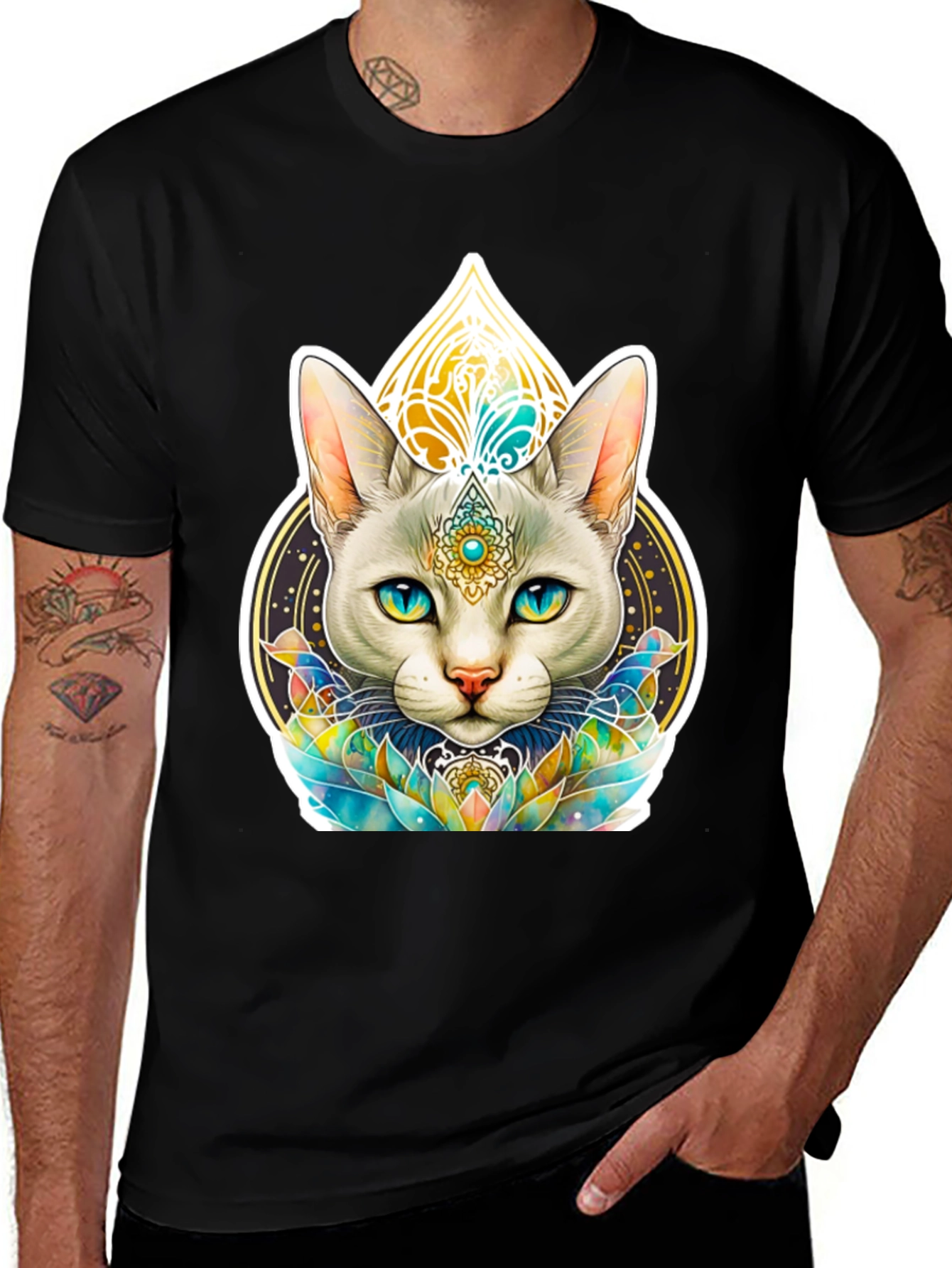 Variant 25 of Mystical Cat Graphic Tee - Black T-Shirt