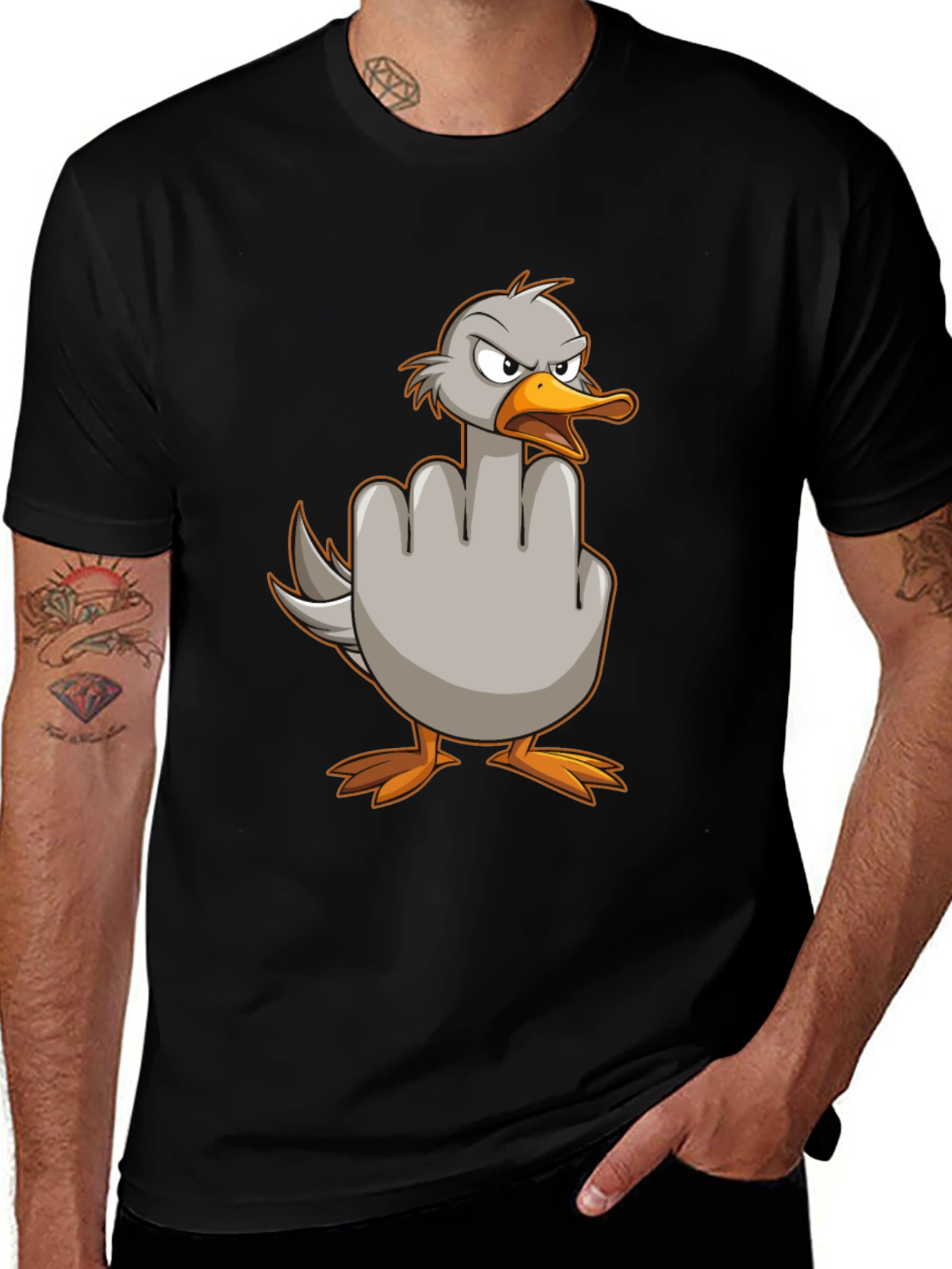 Duck Middle Finger Graphic Tee - Rude Cartoon Humor T-Shirt