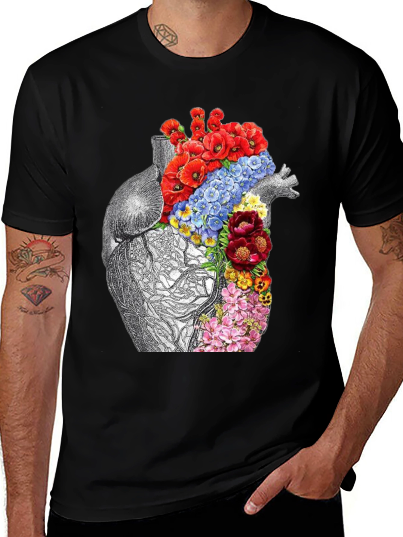 Floral Heart Anatomy Graphic T-Shirt