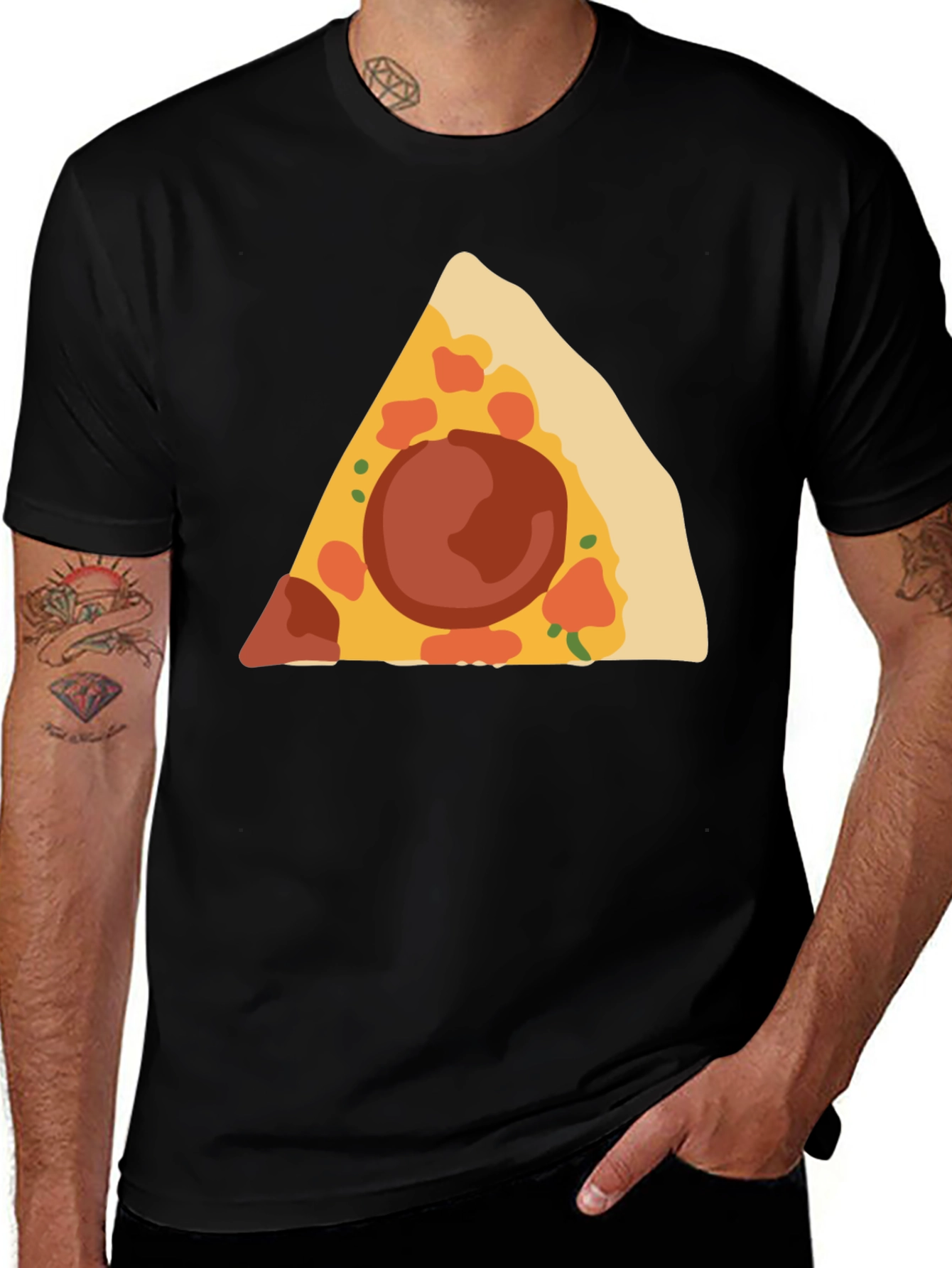 Variant 16 of Pizza Slice Graphic Tee - Black Cotton T-Shirt