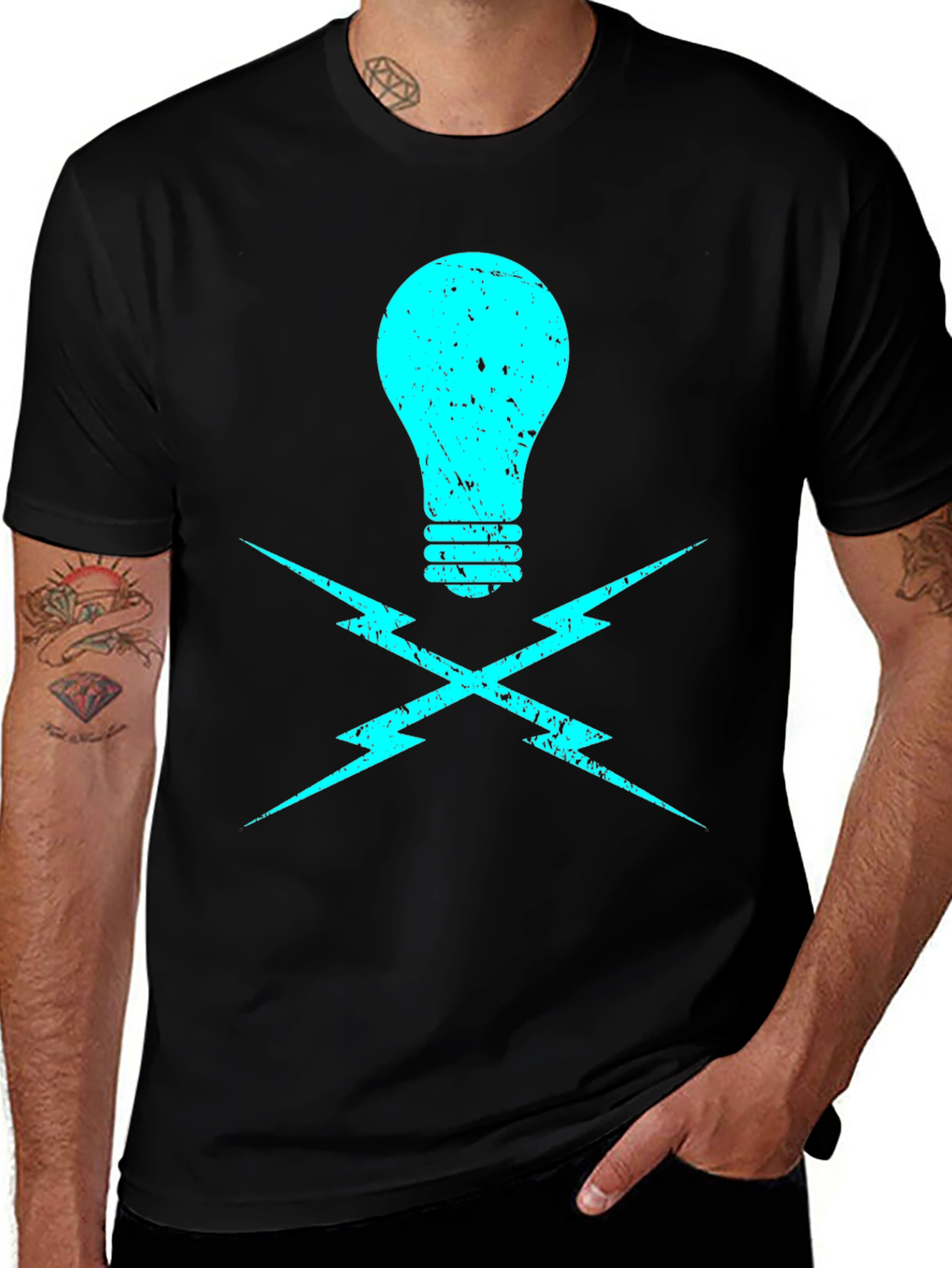 Variant 23 of Light Bulb & Lightning Bolt Graphic Tee - Black