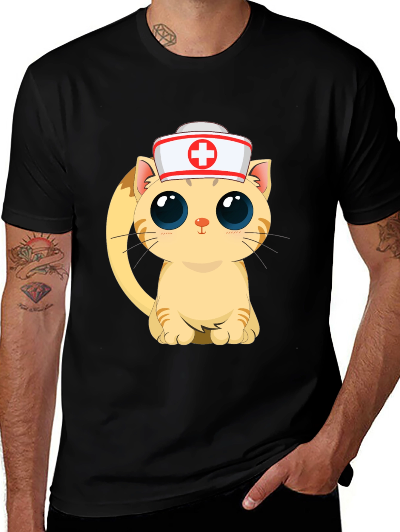 Variant 29 of Cute Nurse Cat Black T-Shirt