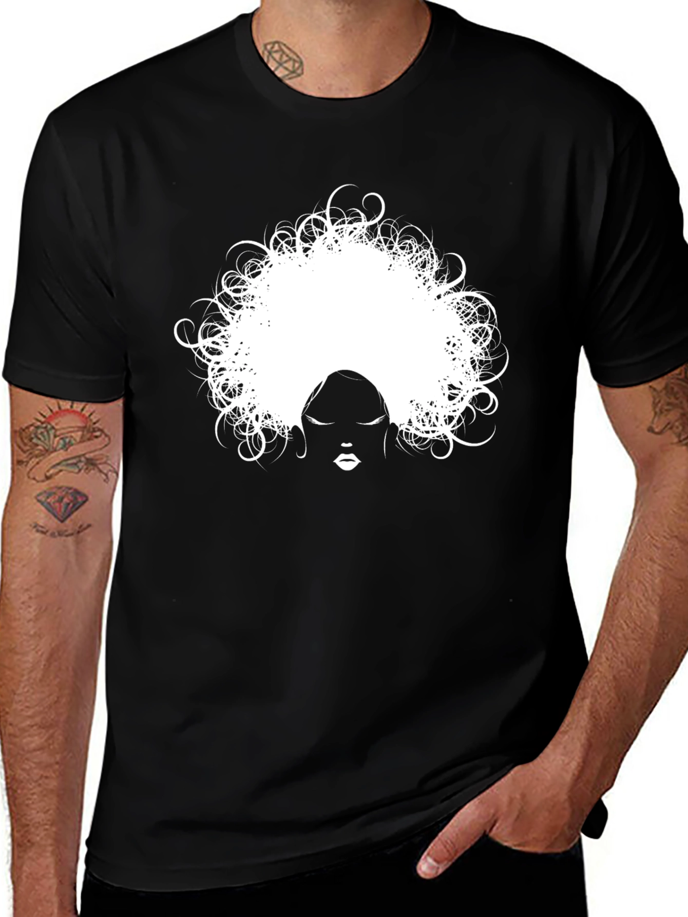 Variant 16 of Afro Woman Graphic Tee - Stylish Black Cotton T-Shirt