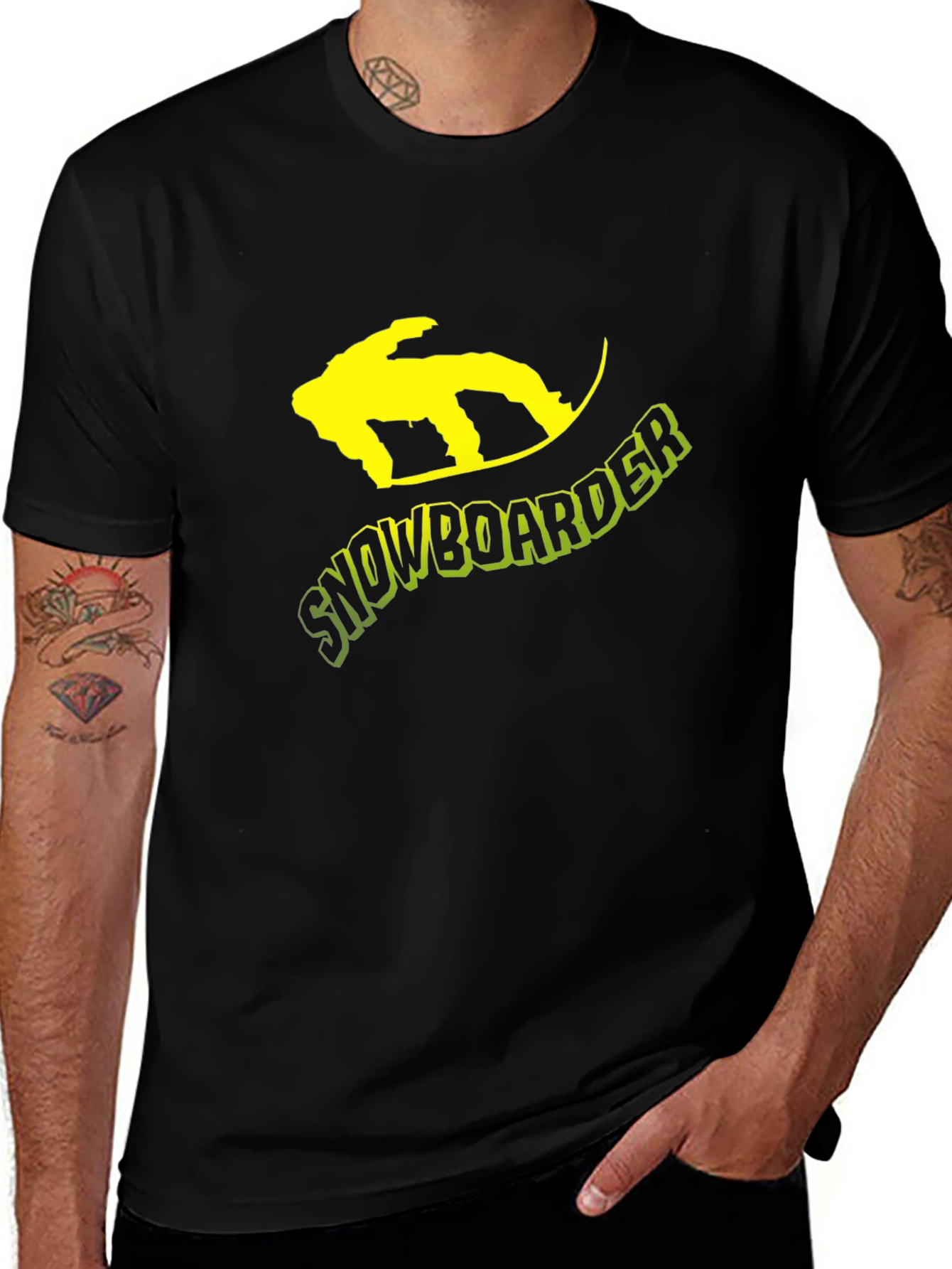 Variant 17 of Snowboarder Graphic Tee - Black Cotton T-Shirt