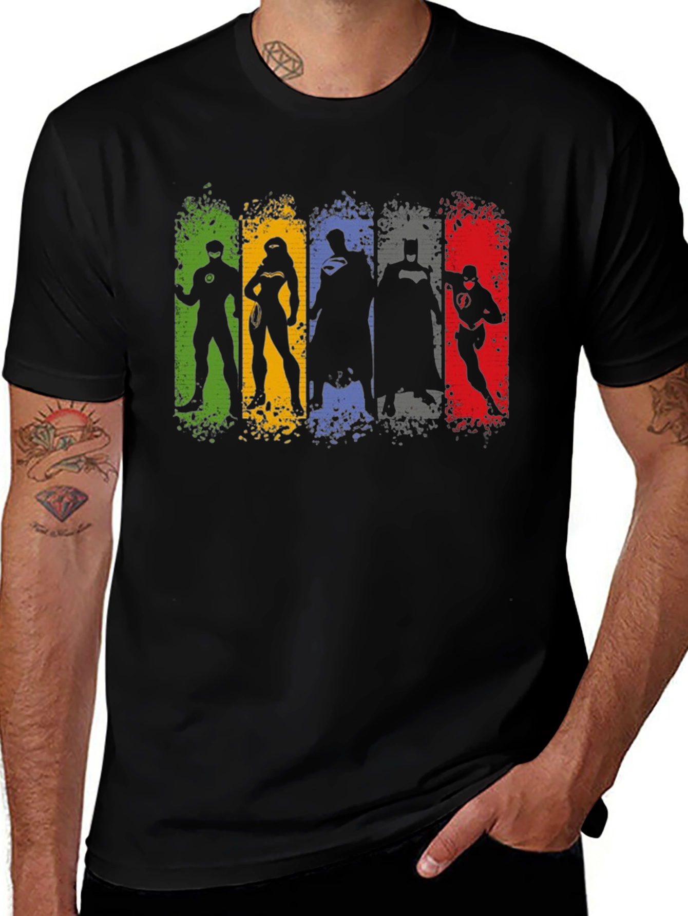 Justice League Silhouette T-Shirt - Men's Black Crew Neck