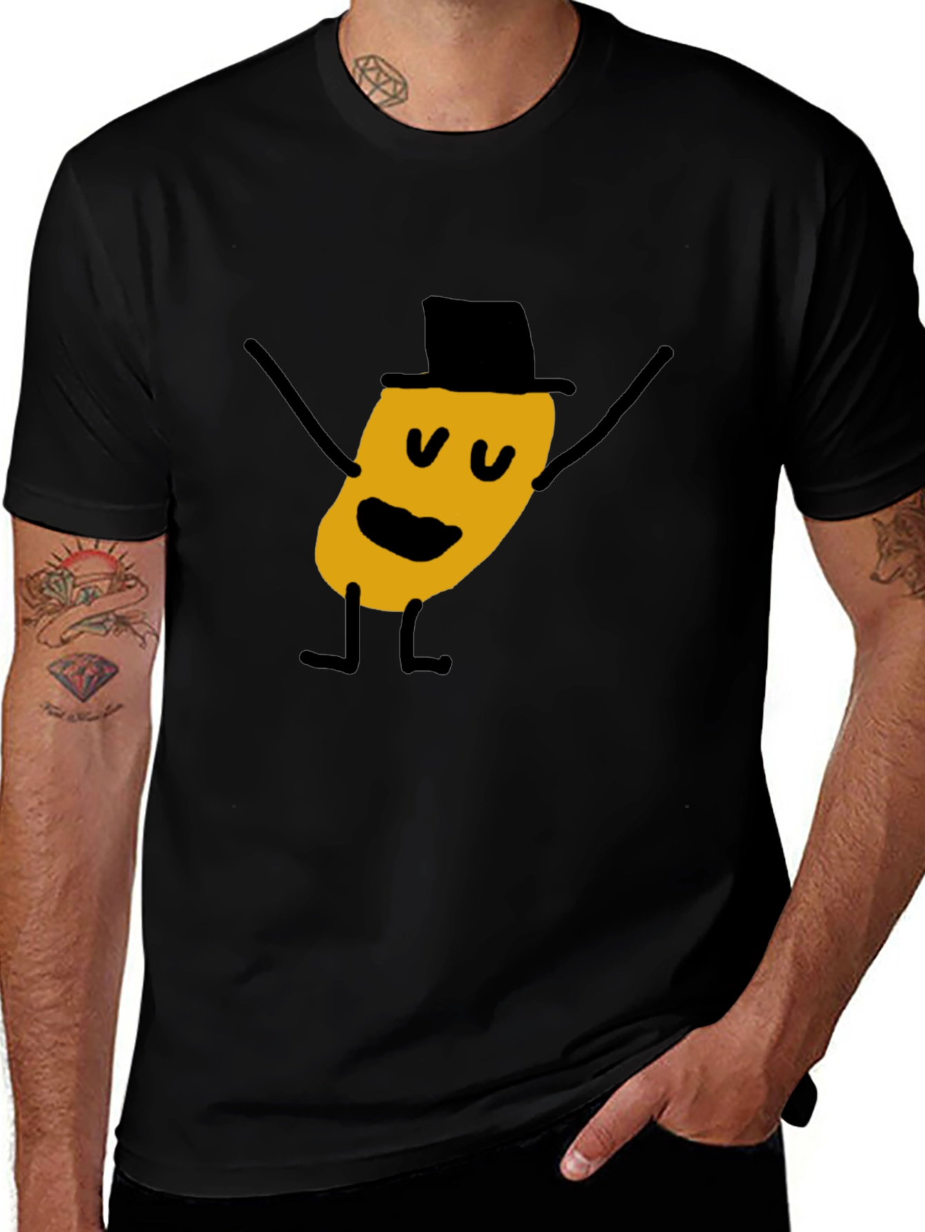 Variant 11 of Whimsical Cartoon Character Black T-Shirt