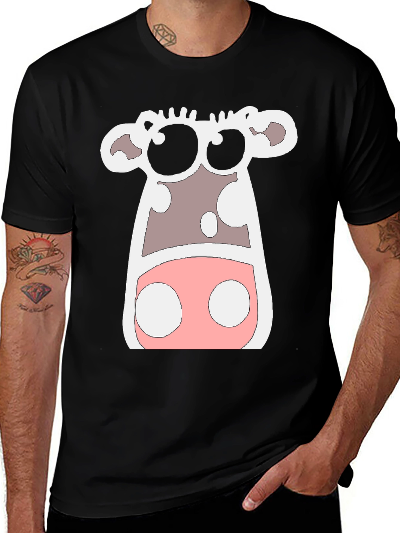 Variant 20 of Funny Cow Face Graphic Print Black T-Shirt