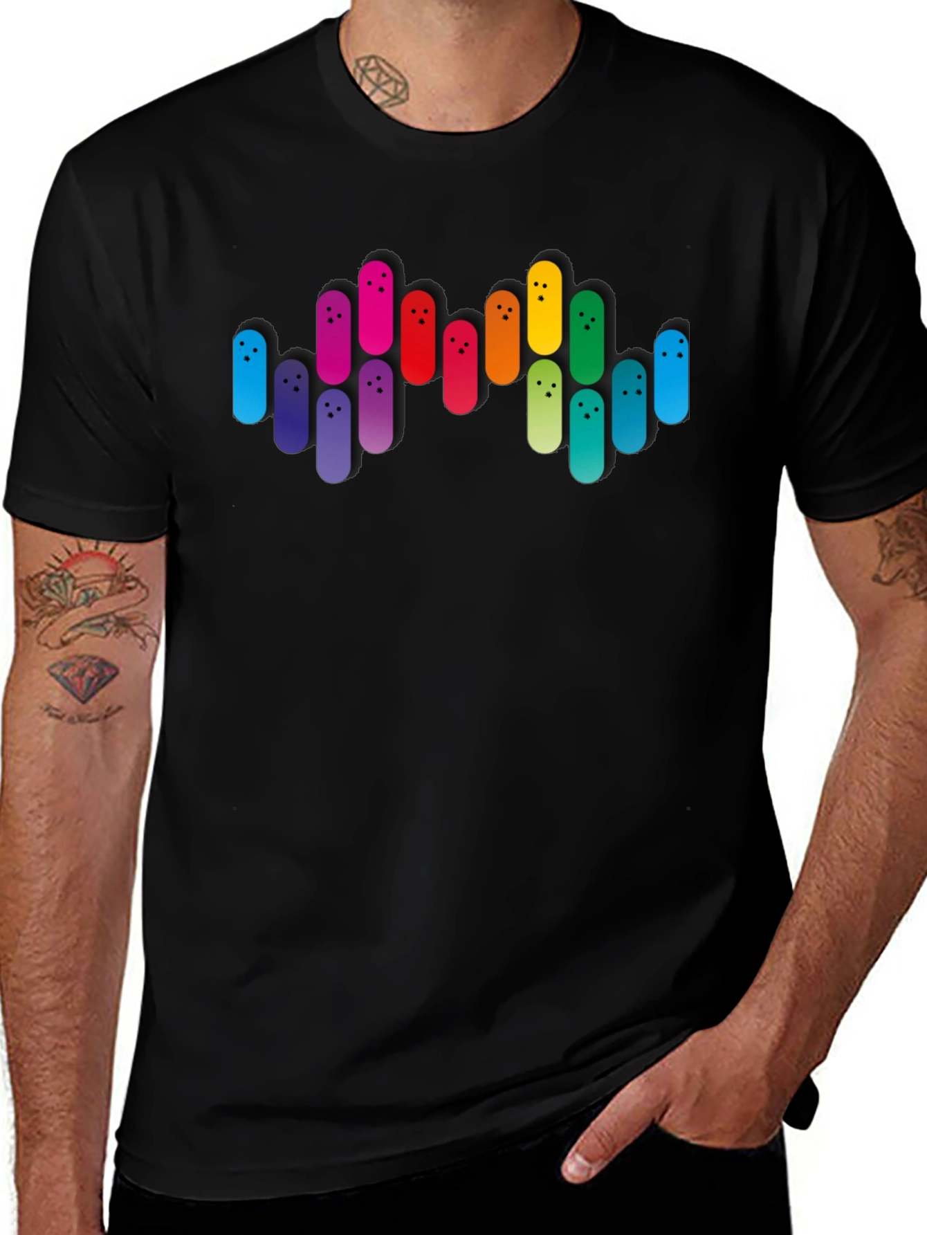 Variant 9 of Colorful Bowling Pin Graphic Black T-Shirt
