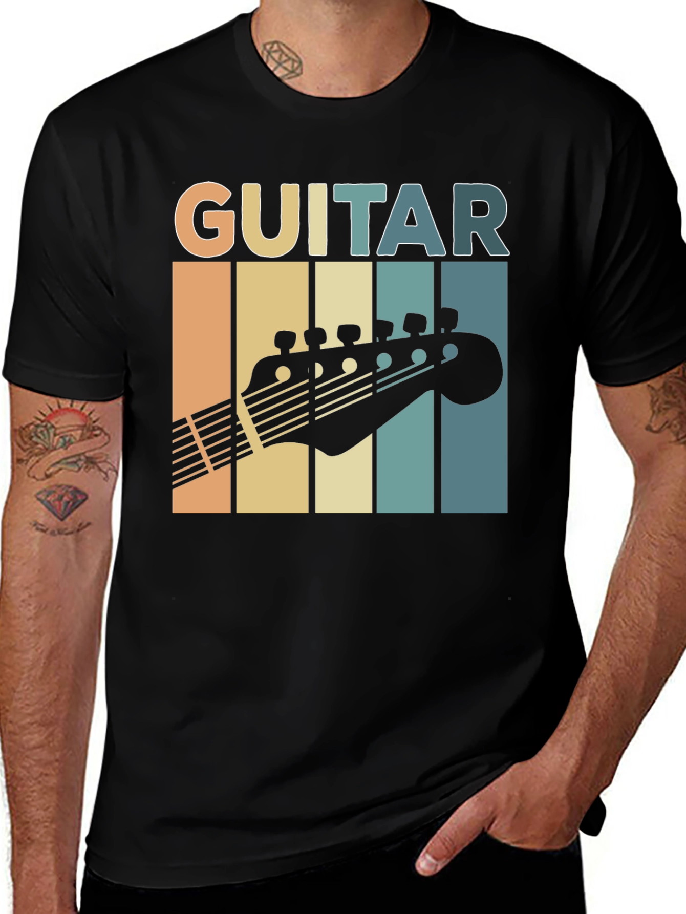 Variant 3 of Retro Guitar Headstock Graphic Tee - Musician Style
