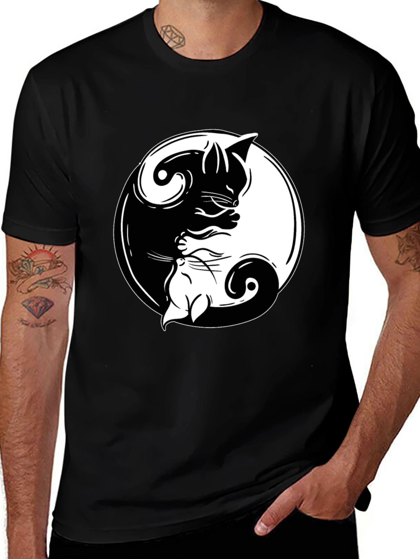 Variant 13 of Yin Yang Cats Graphic T-Shirt - Harmony & Balance