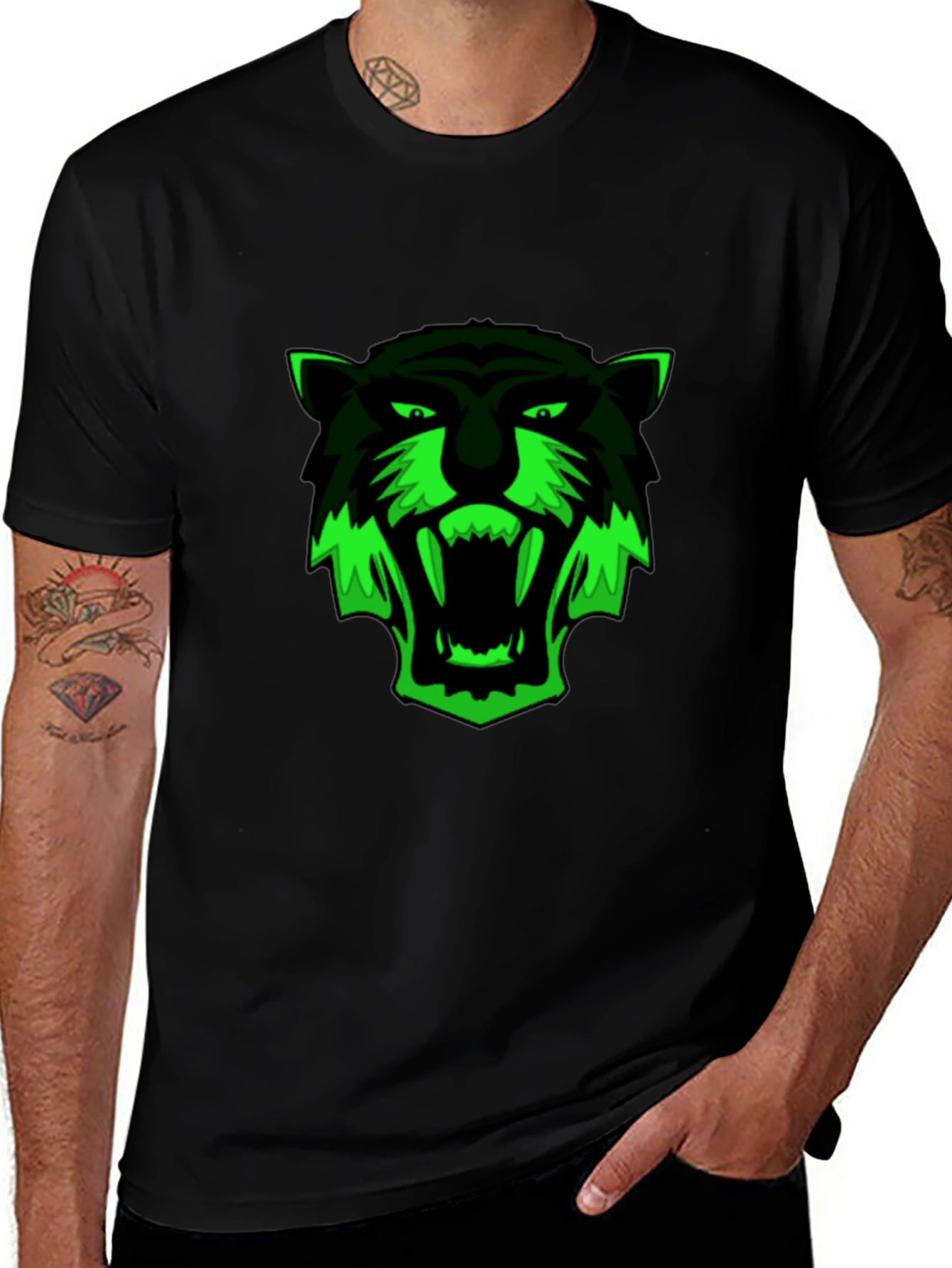 Variant 24 of Black T-Shirt with Green Tiger Graphic