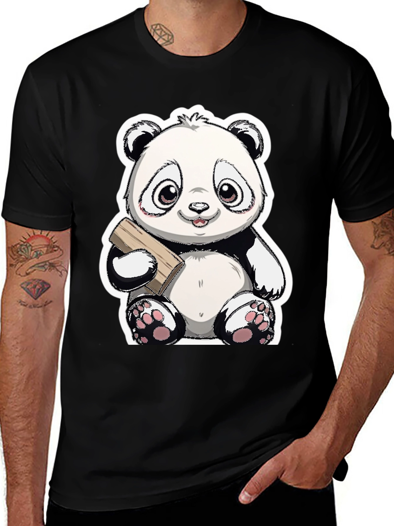 Variant 2 of Cute Panda Bear Graphic Tee - Black Casual Shirt