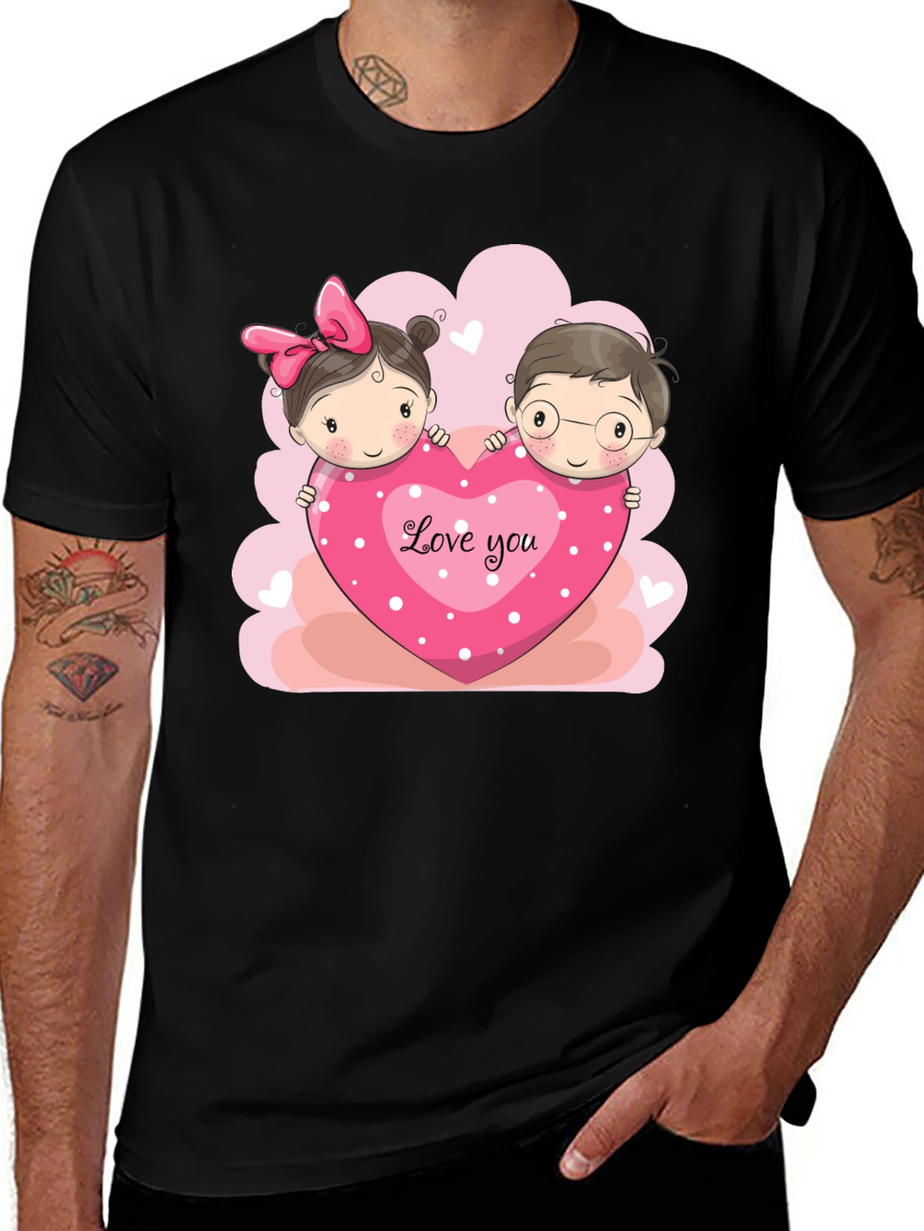 Variant 7 of Love You Cartoon Couple Black T-Shirt