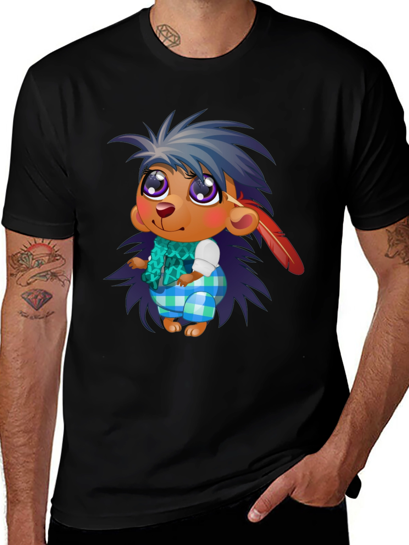Variant 16 of Cartoon Hedgehog Graphic Tee - Unisex Black T-Shirt