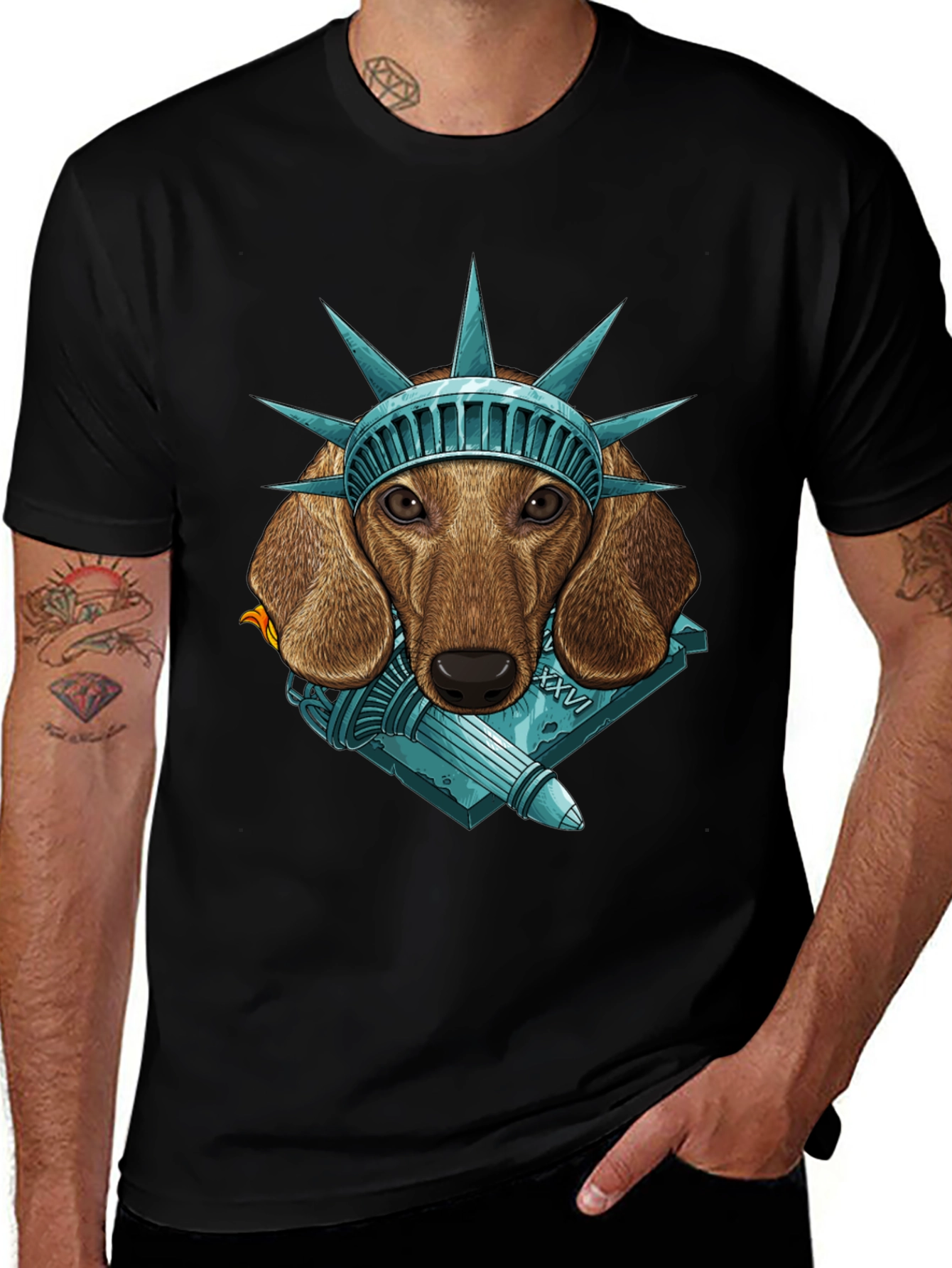 Variant 14 of Statue of Liberty Dachshund Graphic Tee