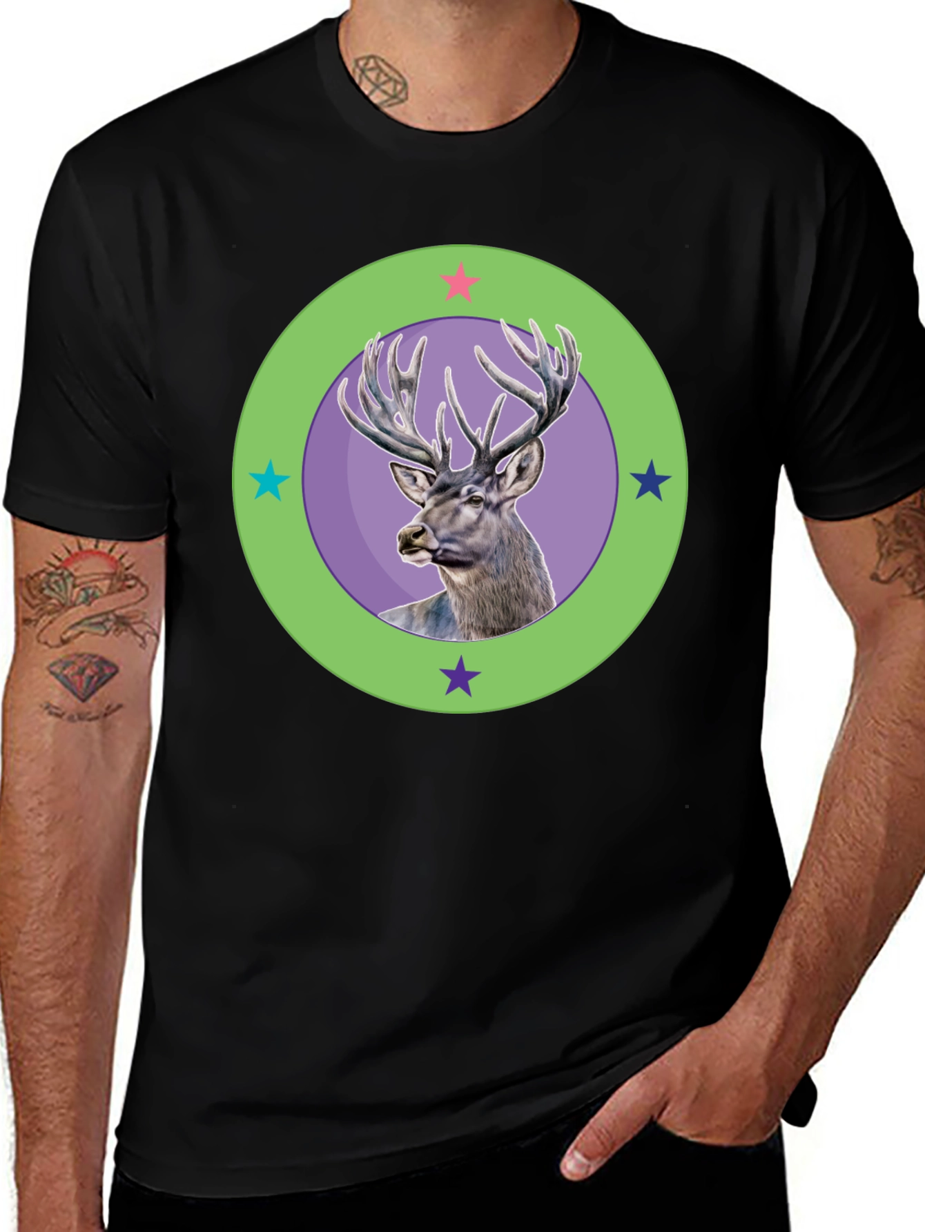 Variant 6 of Deer Graphic Tee - Stylish Men's Black T-Shirt