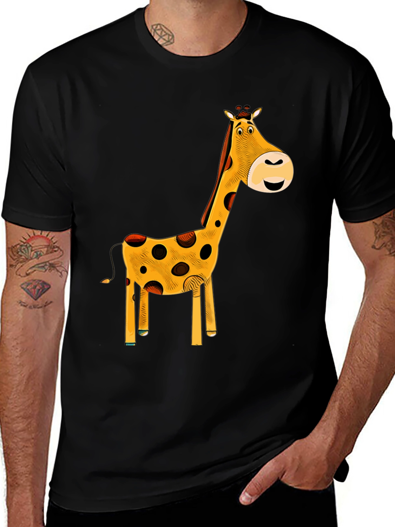 Variant 30 of Giraffe Graphic T-Shirt - Black Cotton Tee