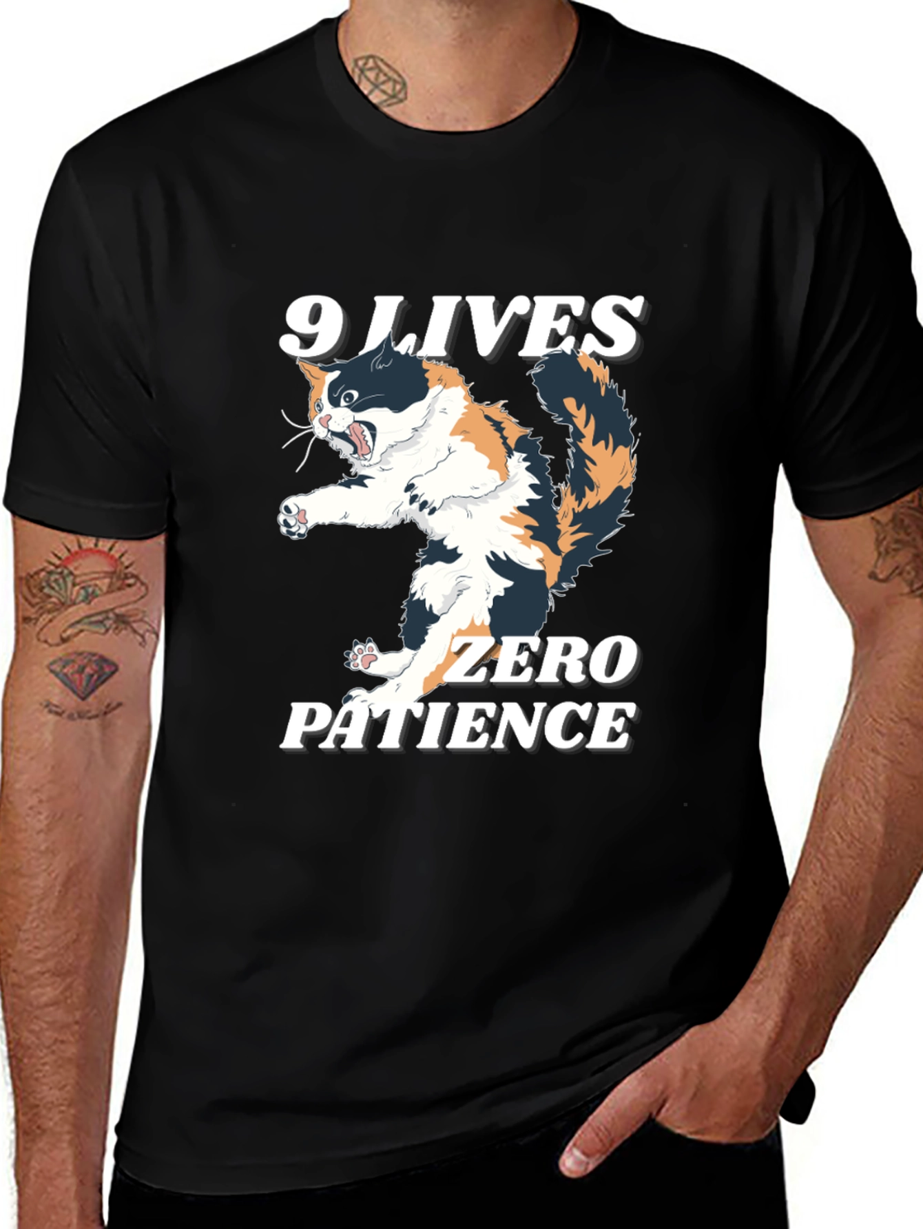 Variant 2 of 9 Lives Zero Patience Cat Graphic Tee
