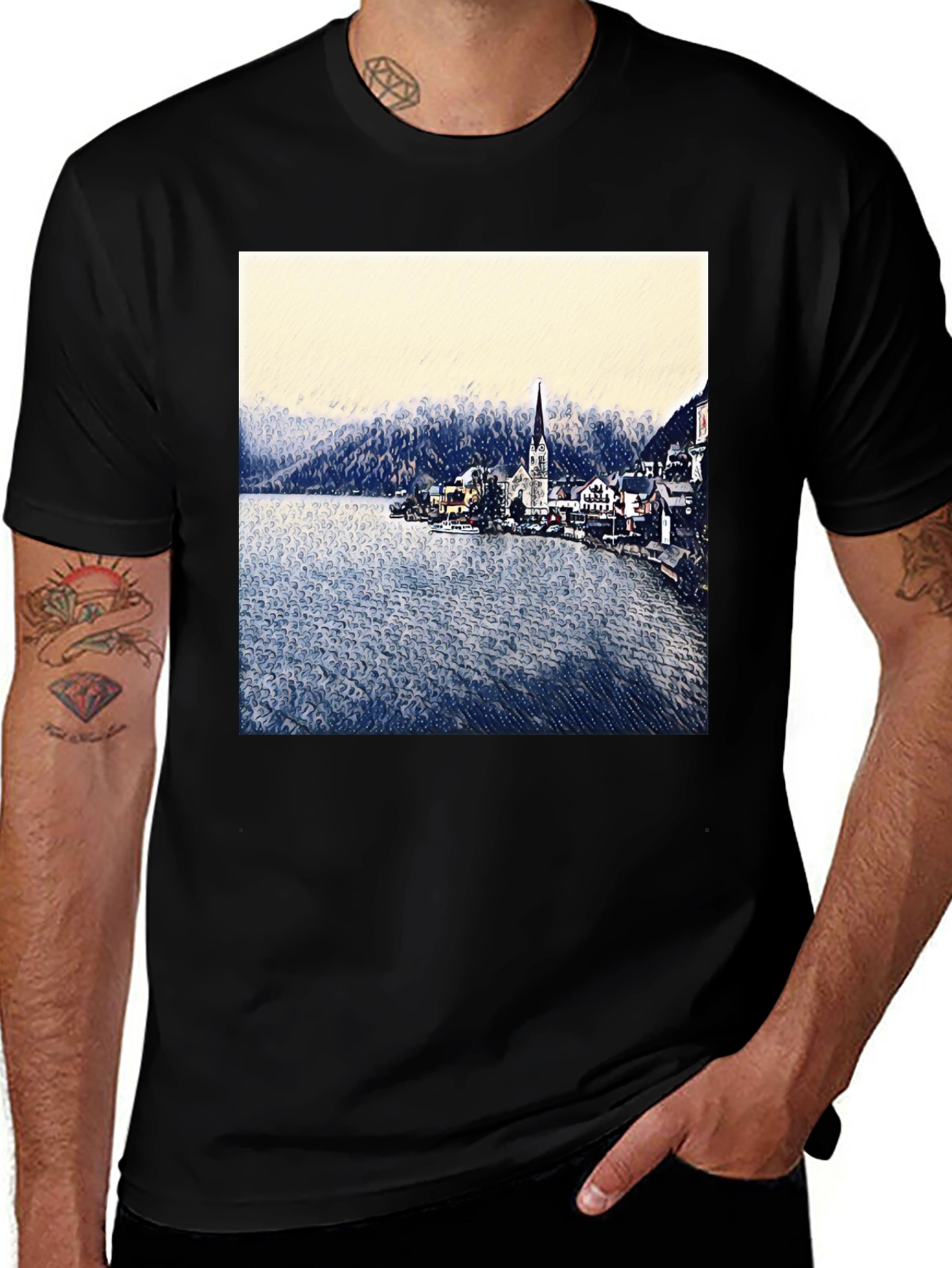 Variant 30 of Scenic Lakeside Village Graphic Tee