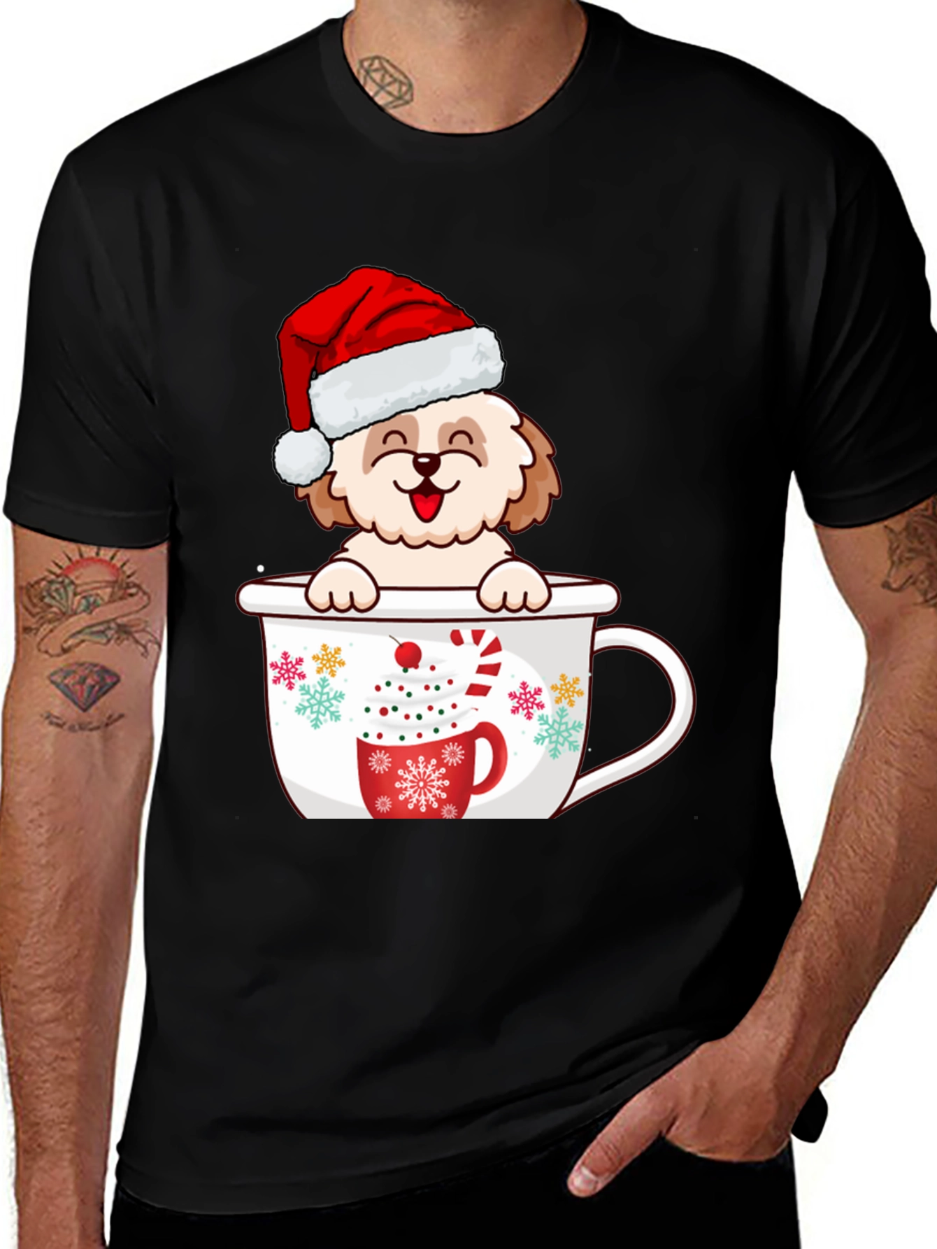 Festive Dog in Mug Christmas T-Shirt