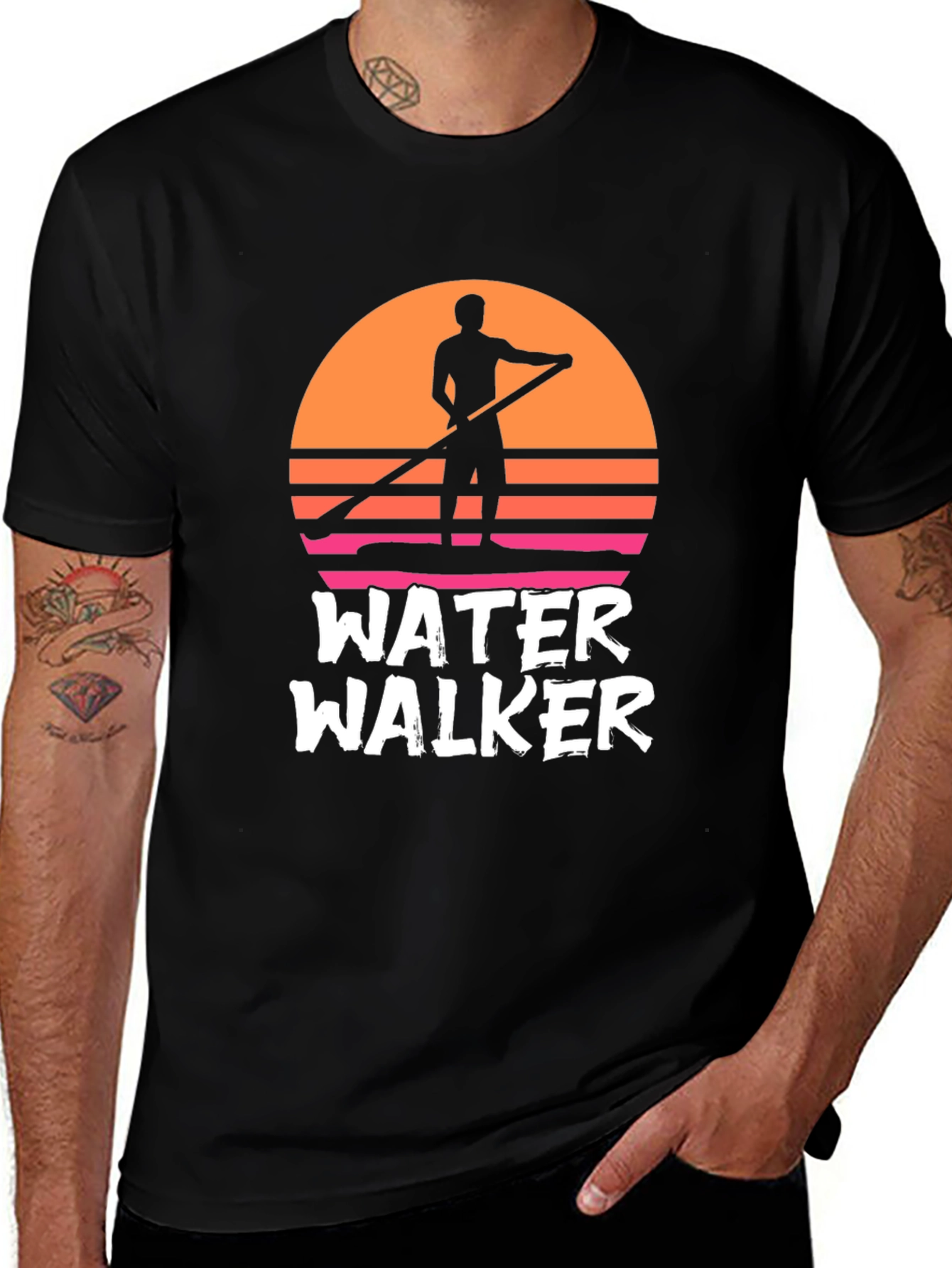 Variant 26 of Water Walker Graphic Tee - Paddle Boarding Sunset Design