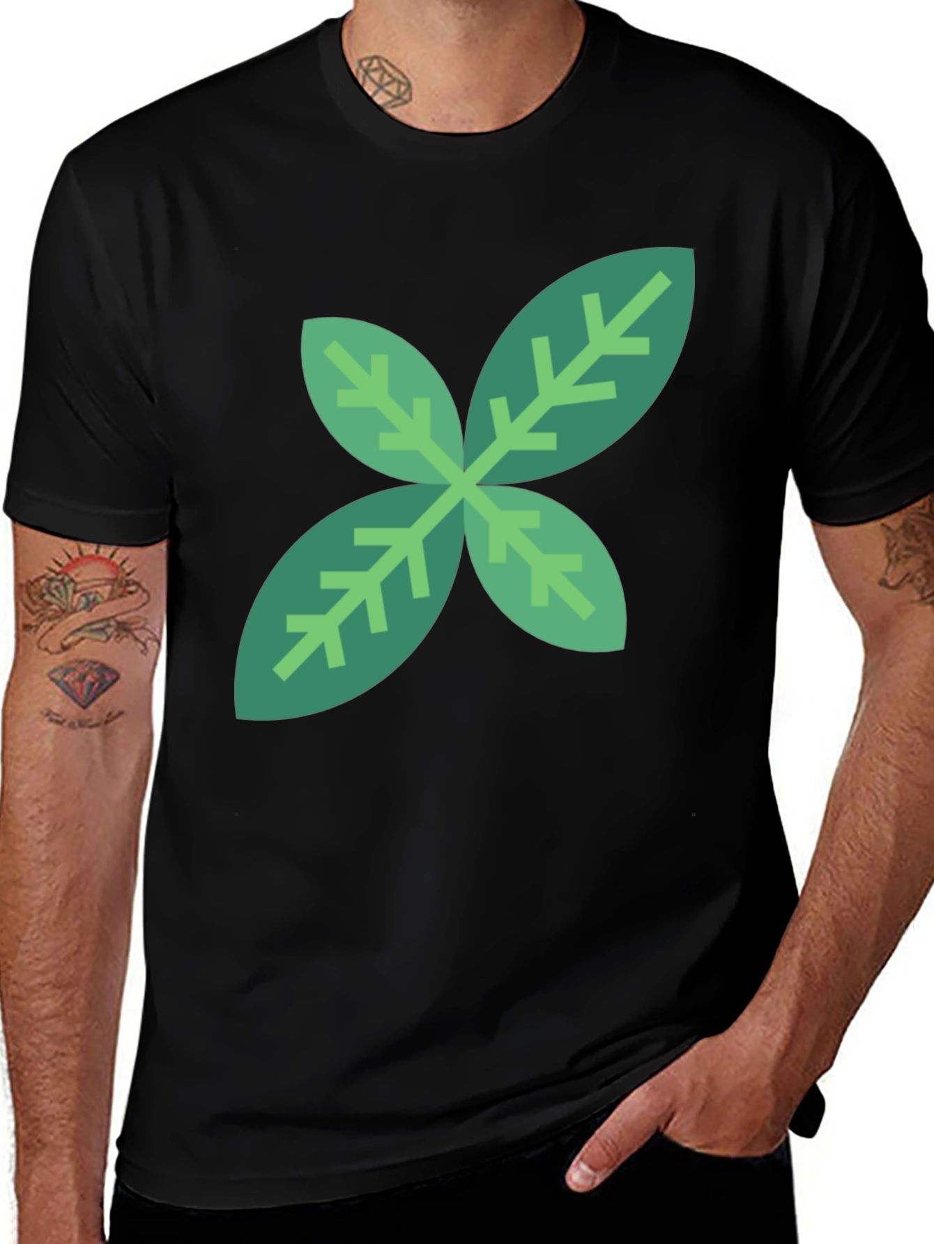 Variant 7 of Green Leaf Graphic Black T-Shirt