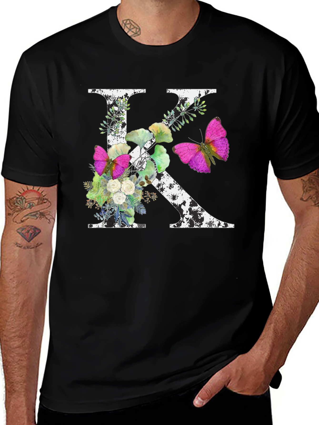 Floral Letter K T-Shirt - Custom Initial Tee