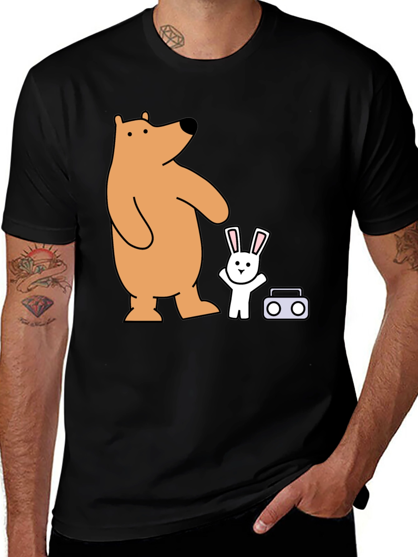 Variant 10 of Bear & Rabbit Graphic Tee - Cool Cartoon Design