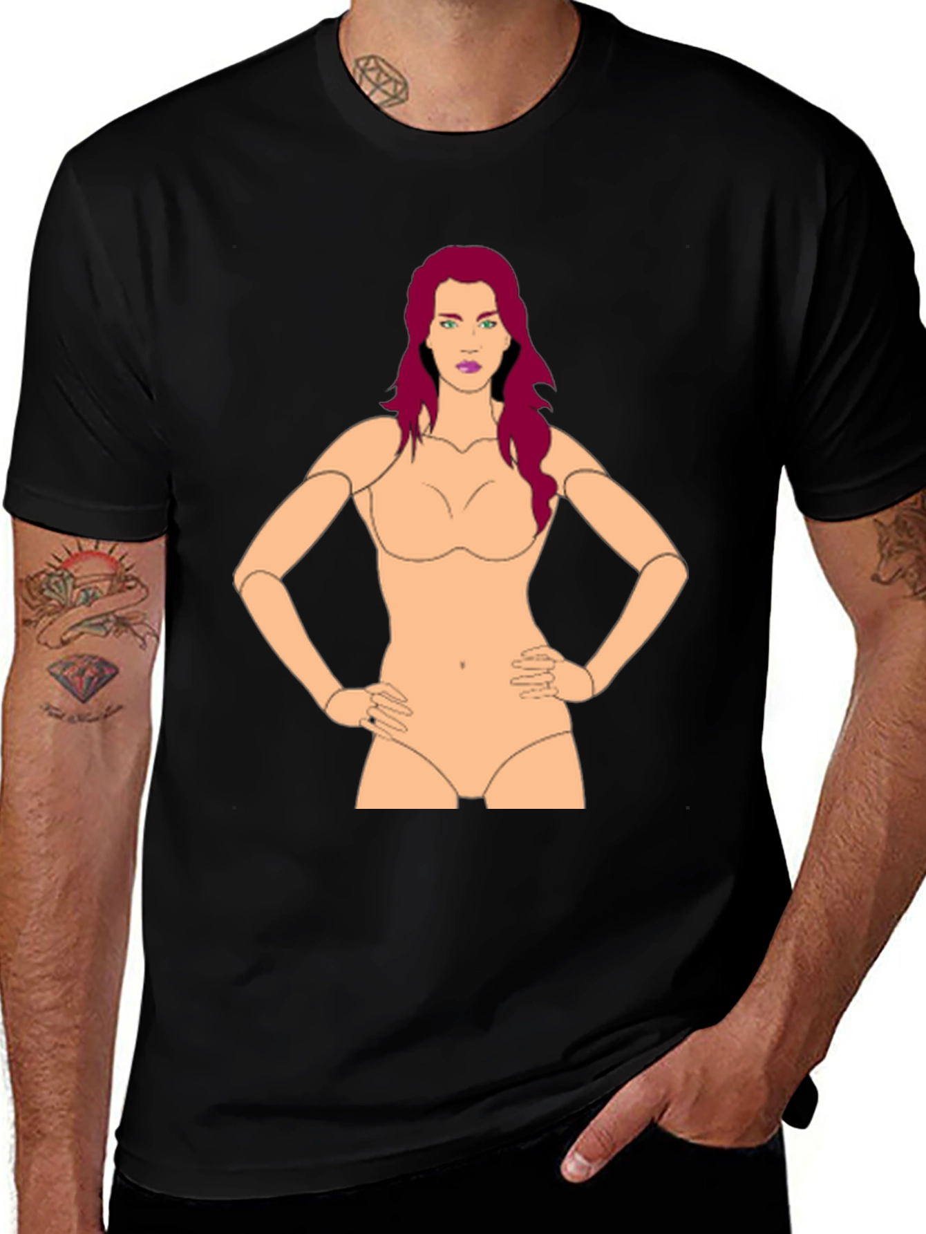 Variant 2 of Graphic Tee: Cartoon Woman Print, Black